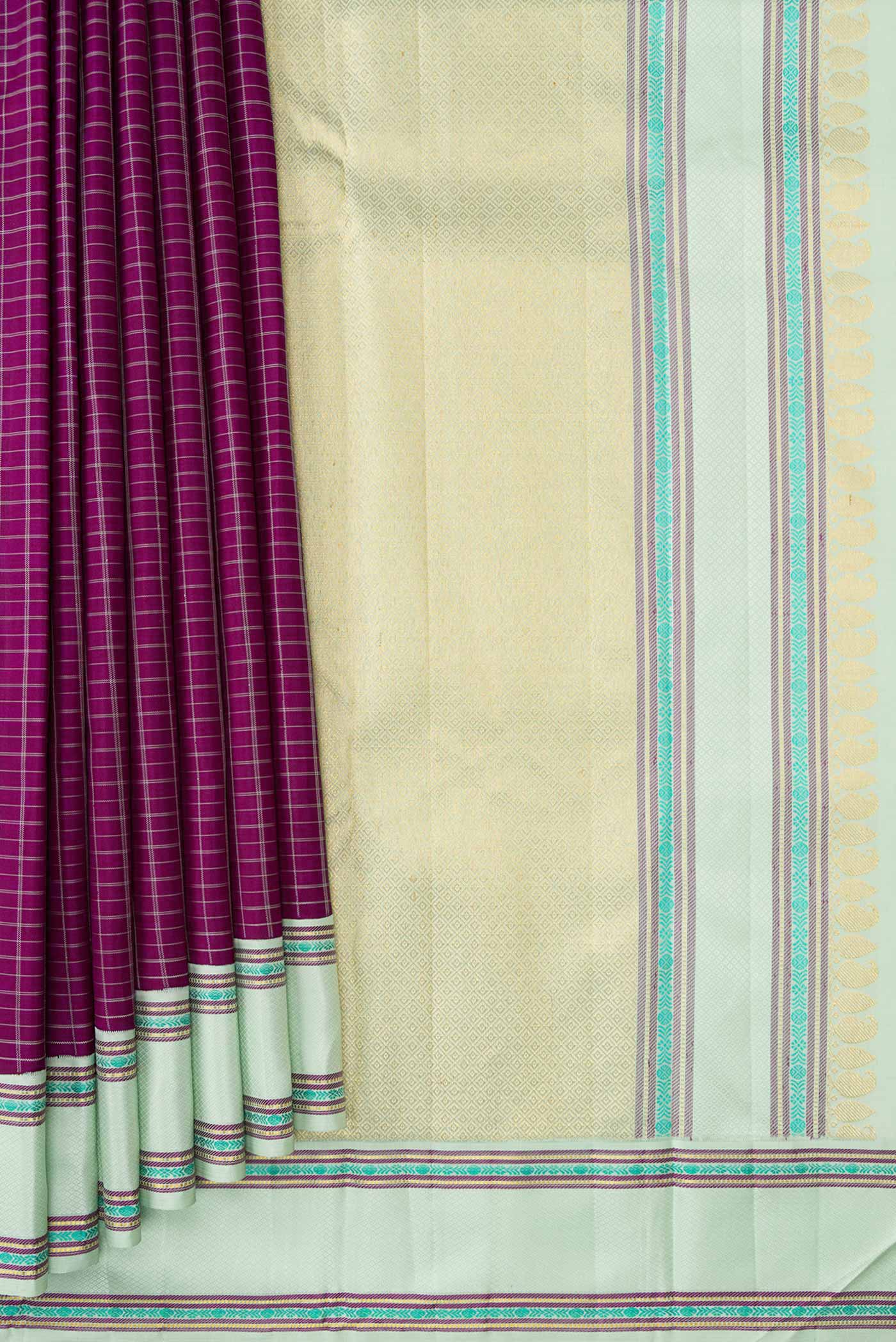 Pure Silk Pure Zari Purple Dual Tone Kanjivaram Saree - Image 4