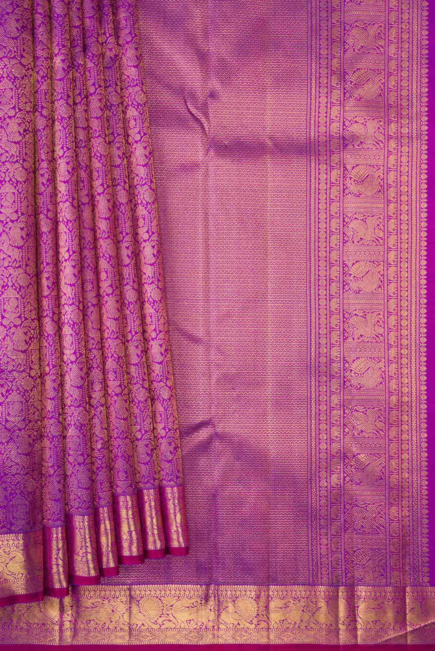 Pure Silk Pure Zari Purple Kanjivaram Saree - Image 4