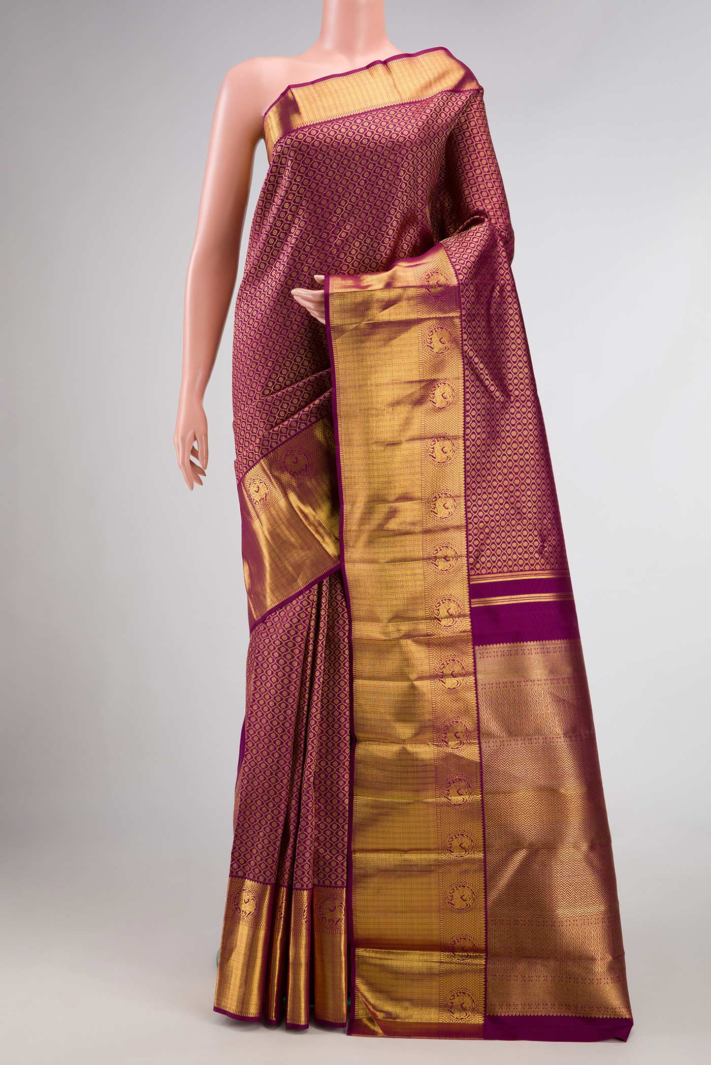 Pure Silk Pure Zari Magenta Kanjivaram Saree