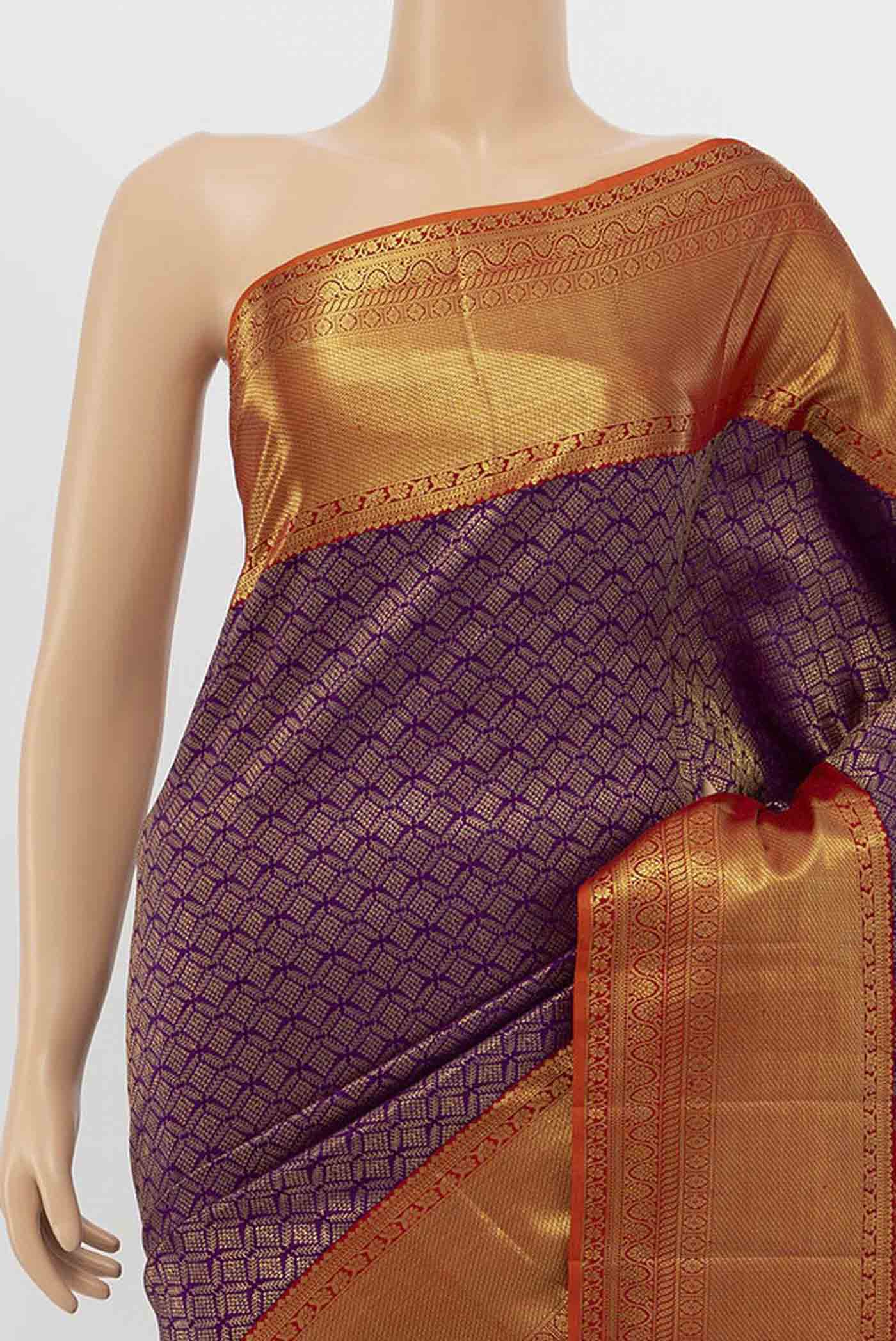 Pure Silk Pure Zari Purple Kanjivaram Saree - Image 2