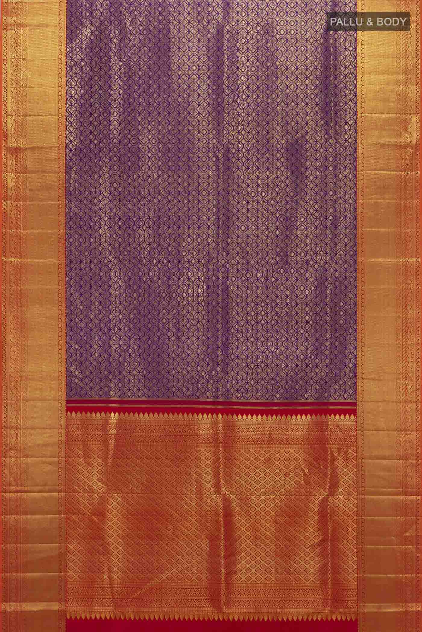Pure Silk Pure Zari Purple Kanjivaram Saree - Image 5