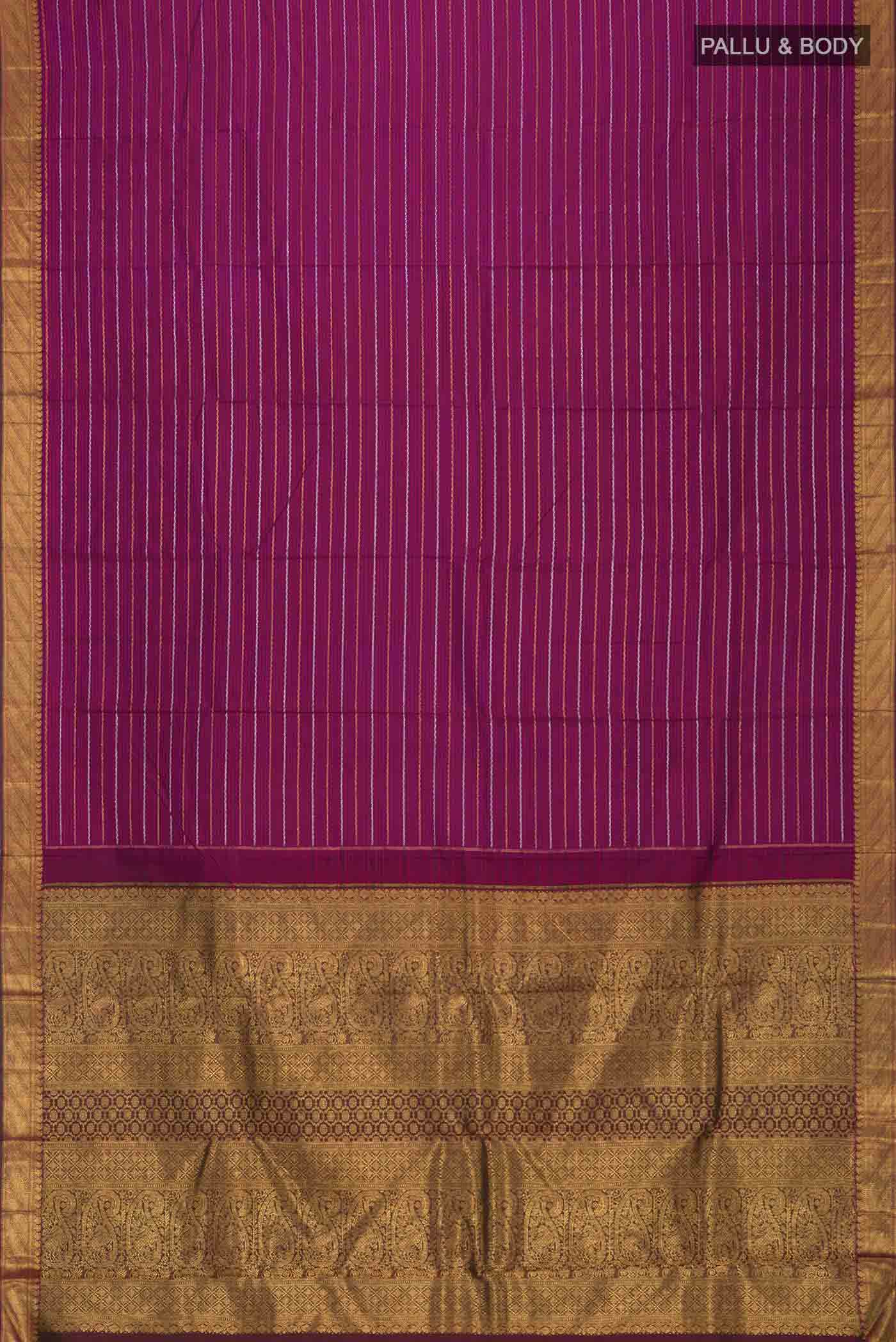 Pure Silk Pure Zari Purple Kanchipuram Saree - Image 6