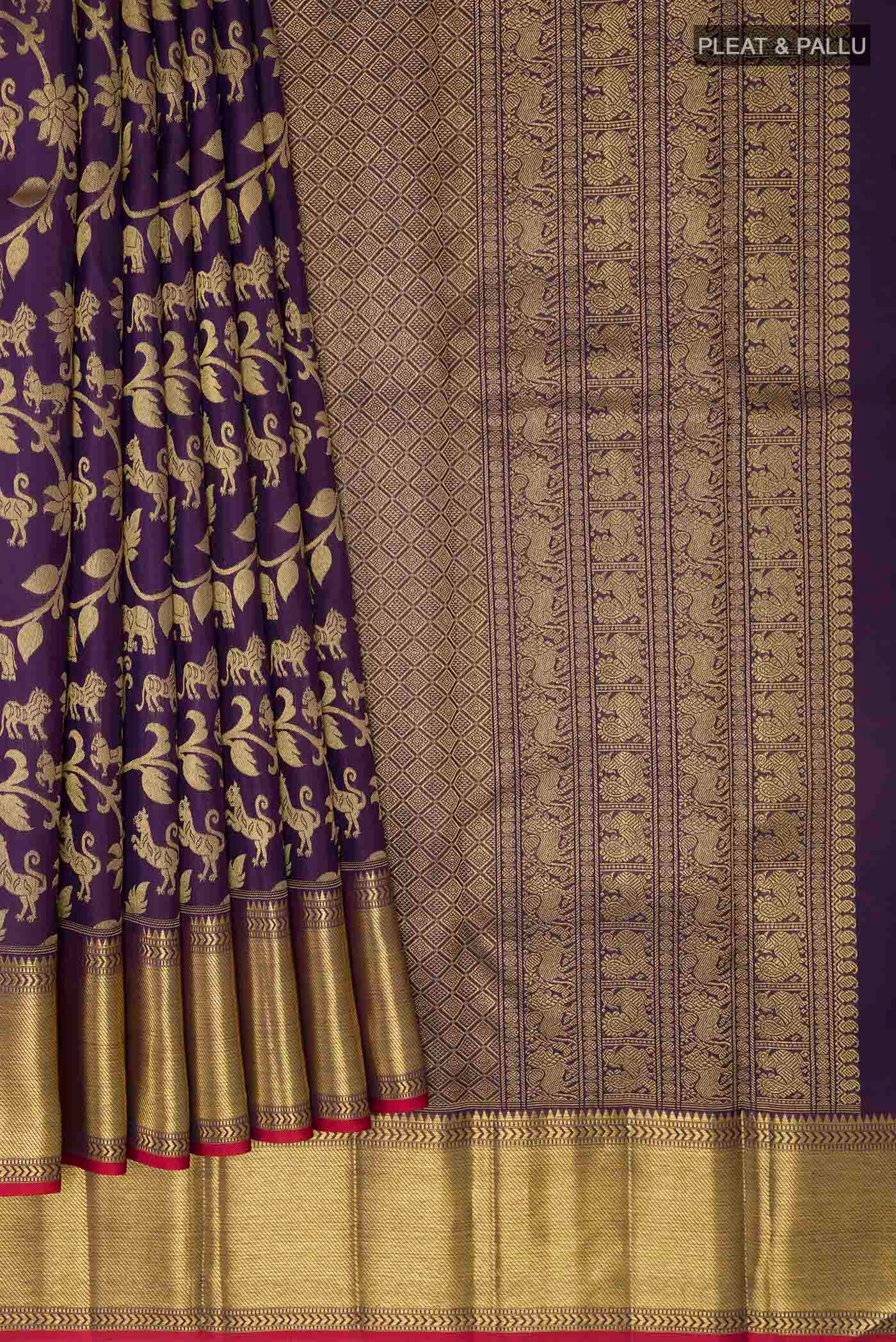 Pure Silk Pure Zari Purple Kanjivaram Saree - Image 4