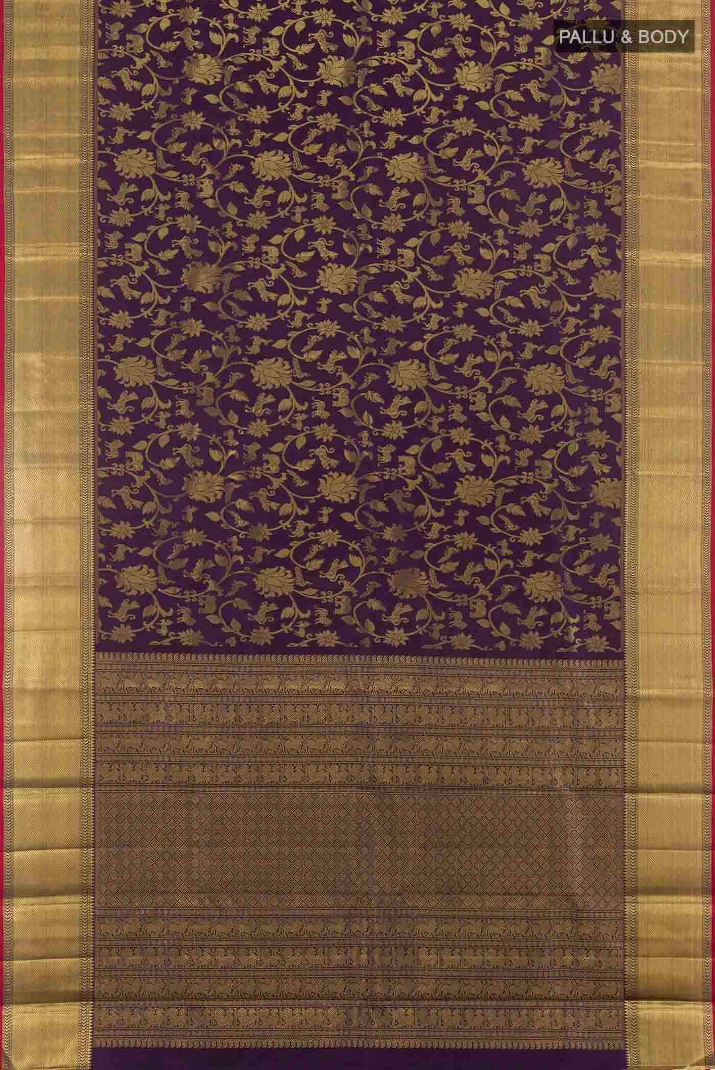 Pure Silk Pure Zari Purple Kanjivaram Saree - Image 6