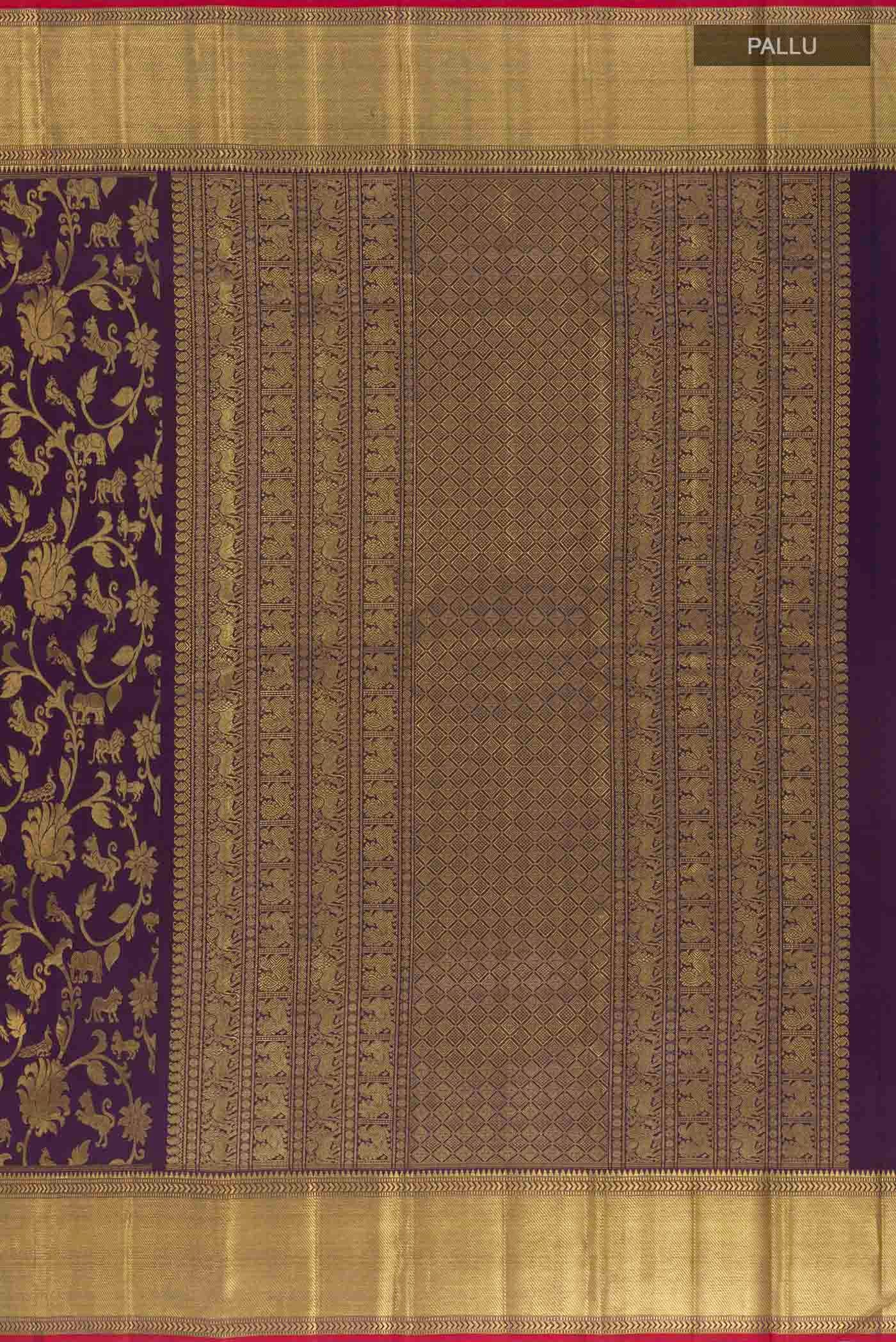 Pure Silk Pure Zari Purple Kanjivaram Saree - Image 7
