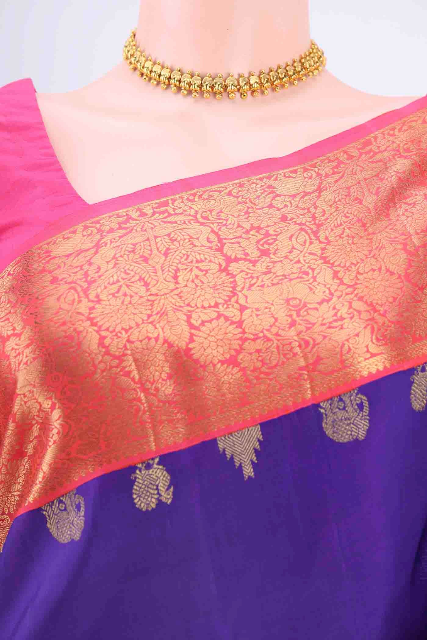 Pure Silk Pure Zari Purple Kanjivaram Saree - Image 2