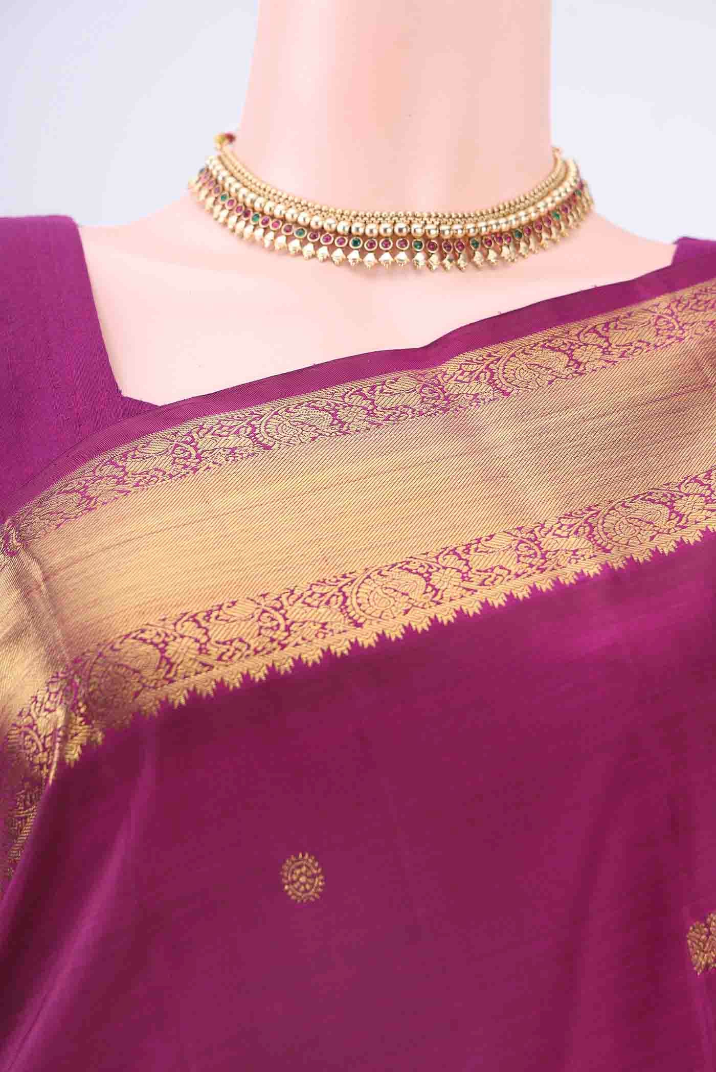 Pure Silk Pure Zari Purple Kanchipuram Saree - Image 2