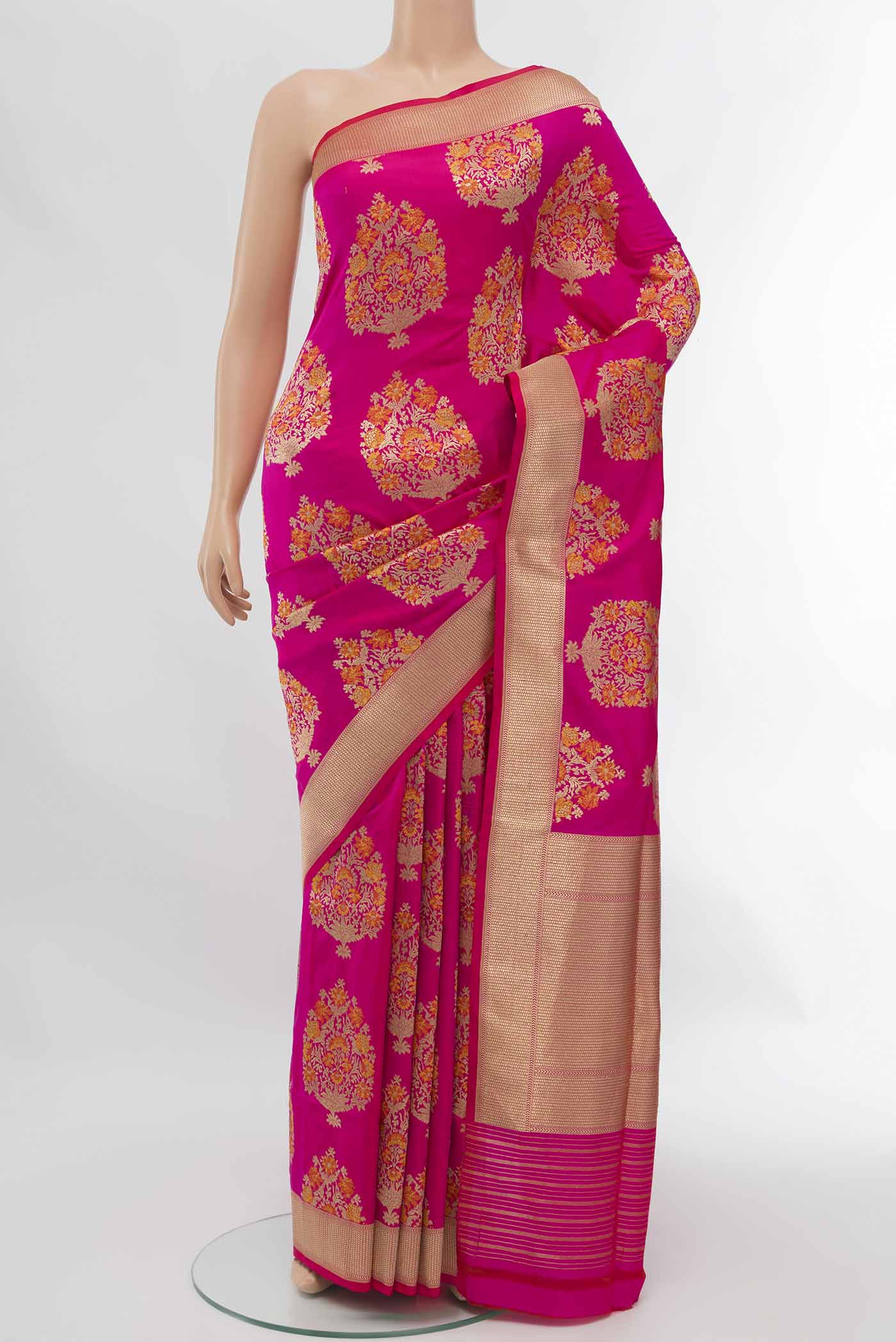 Pure Silk Pure Zari Rani Pink Banarasi Saree