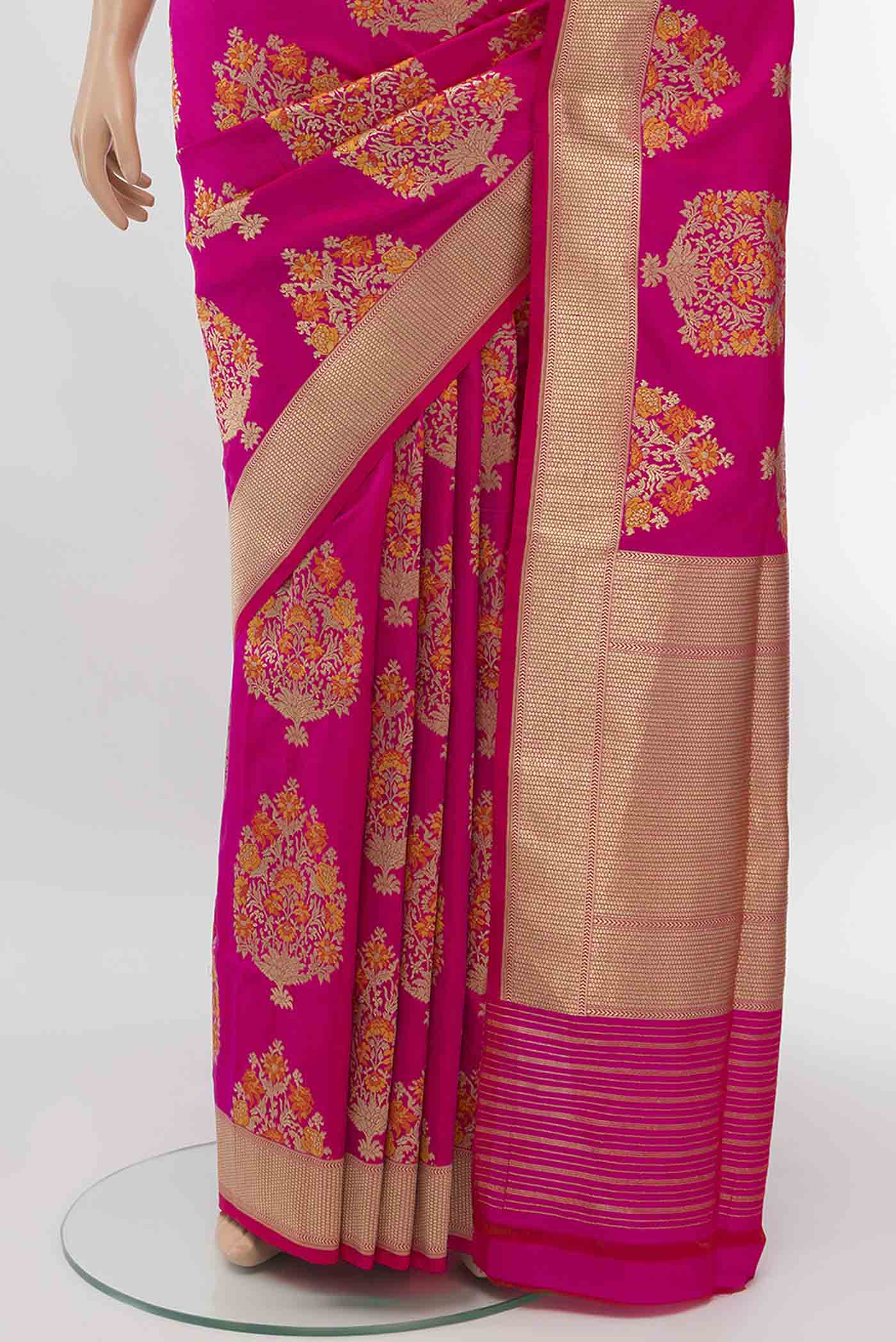 Pure Silk Pure Zari Rani Pink Banarasi Saree - Image 3