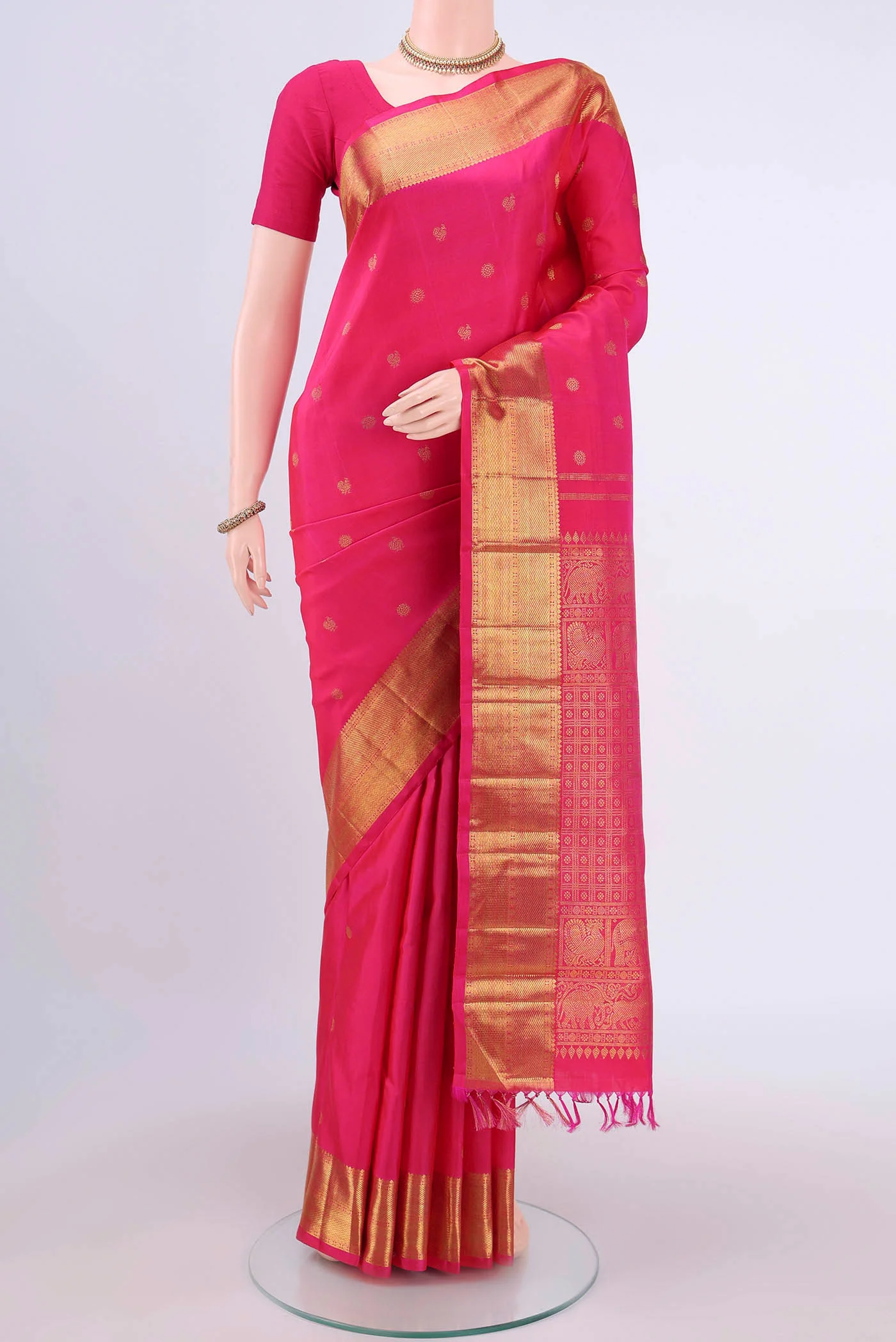 Pure Silk Pure Zari Pink Kanjivaram Saree