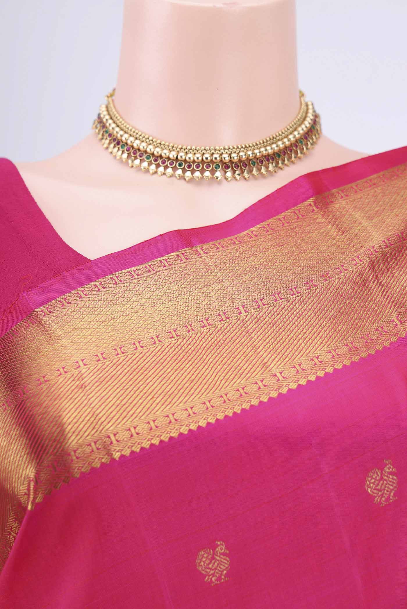 Pure Silk Pure Zari Pink Kanjivaram Saree - Image 2
