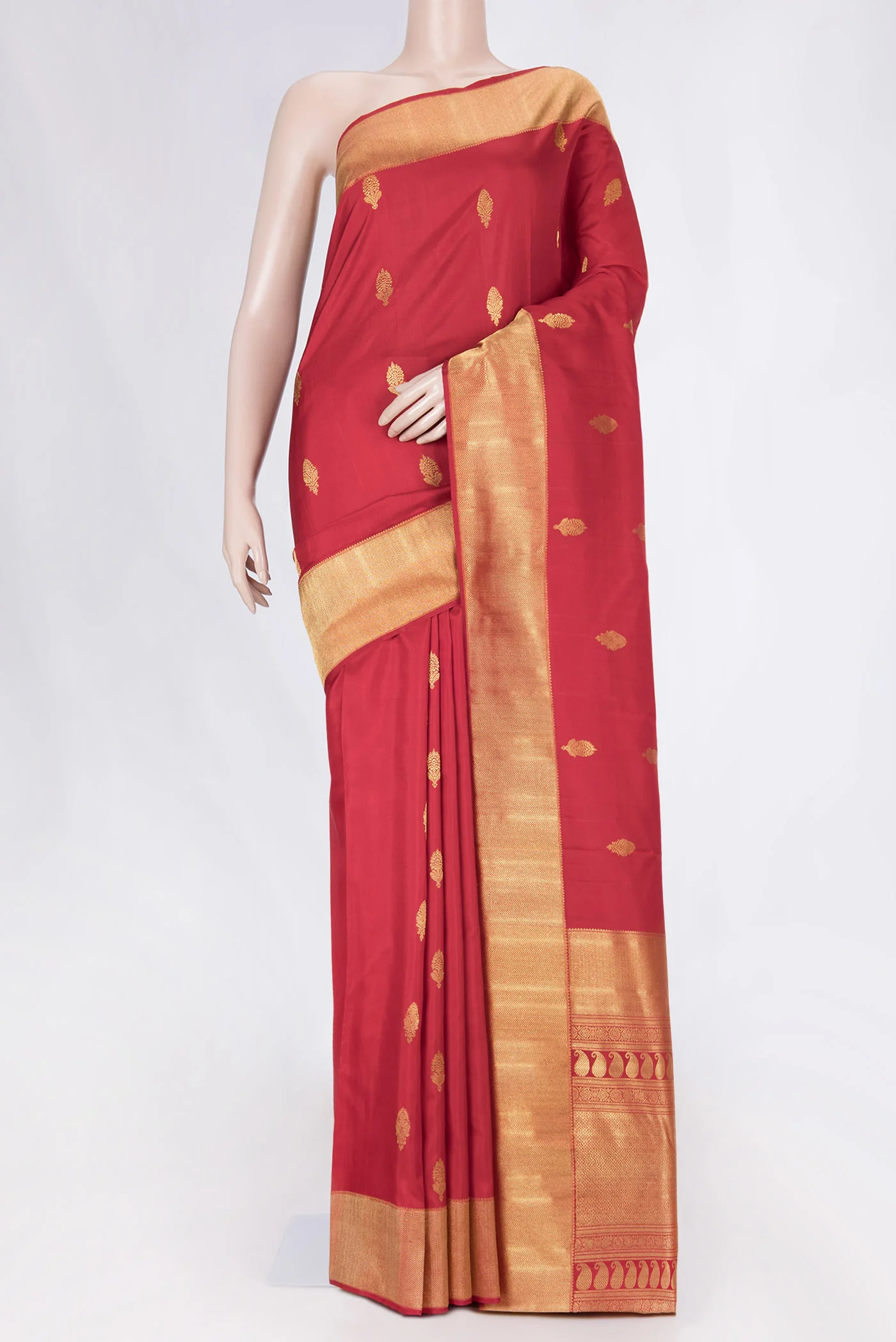 Pure Silk Pure Zari Red Dual Tone Kanjivaram Saree