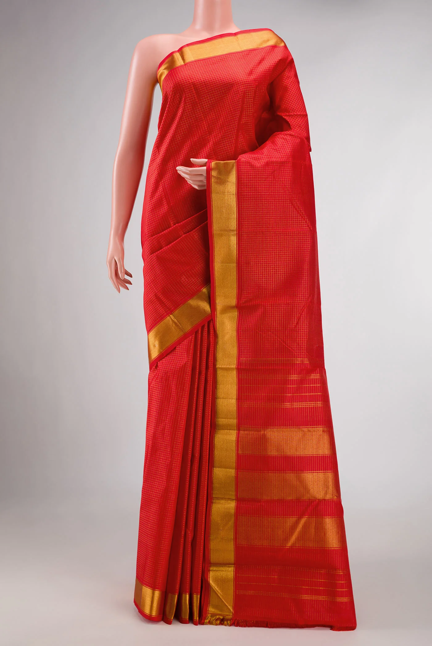 Pure Silk Pure Zari Red Dual Tone Kanchipuram Saree
