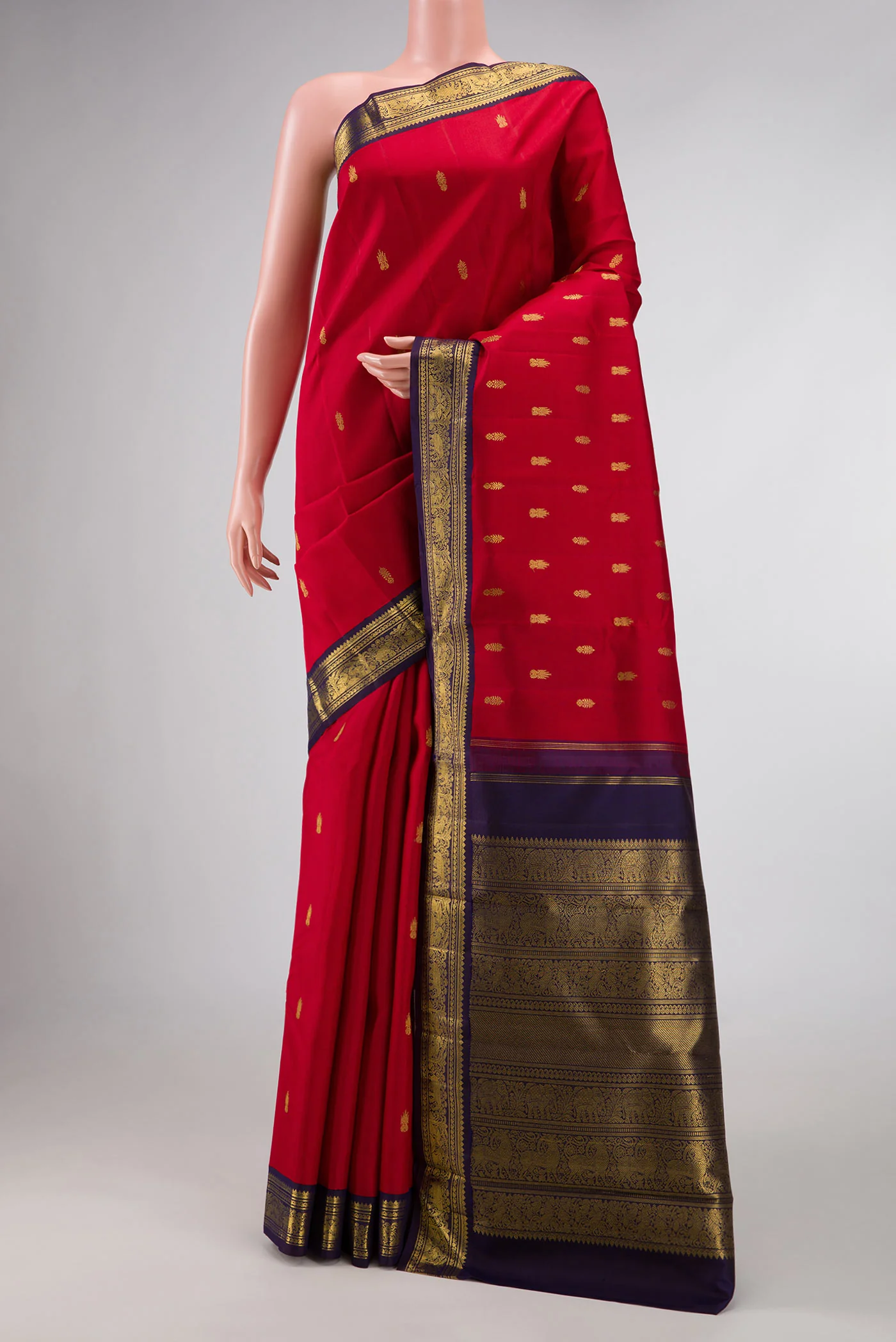 Pure Silk Pure Zari Red Dual Tone Kanjivaram Saree