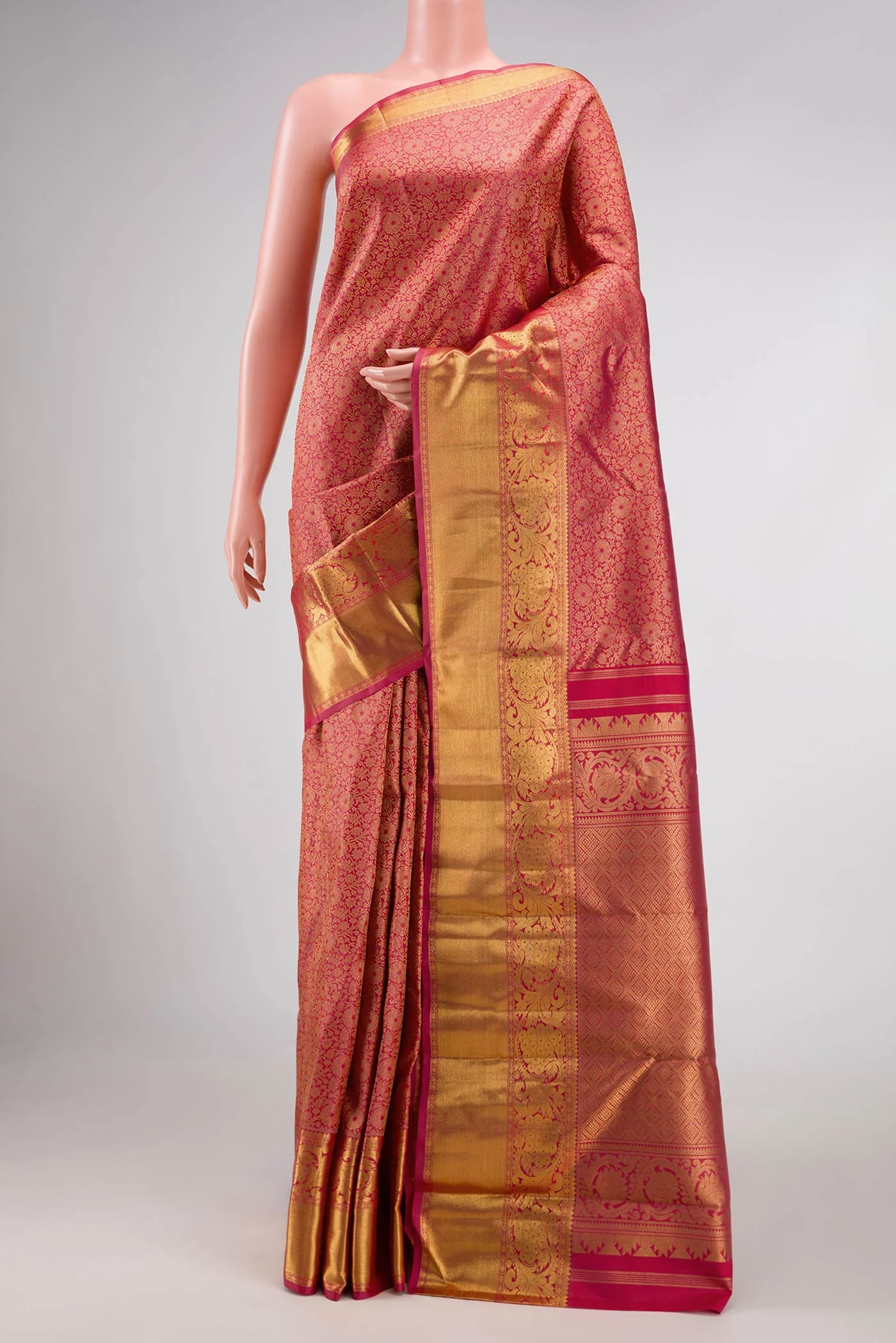 Pure Silk Pure Zari Pink Kanjivaram Saree