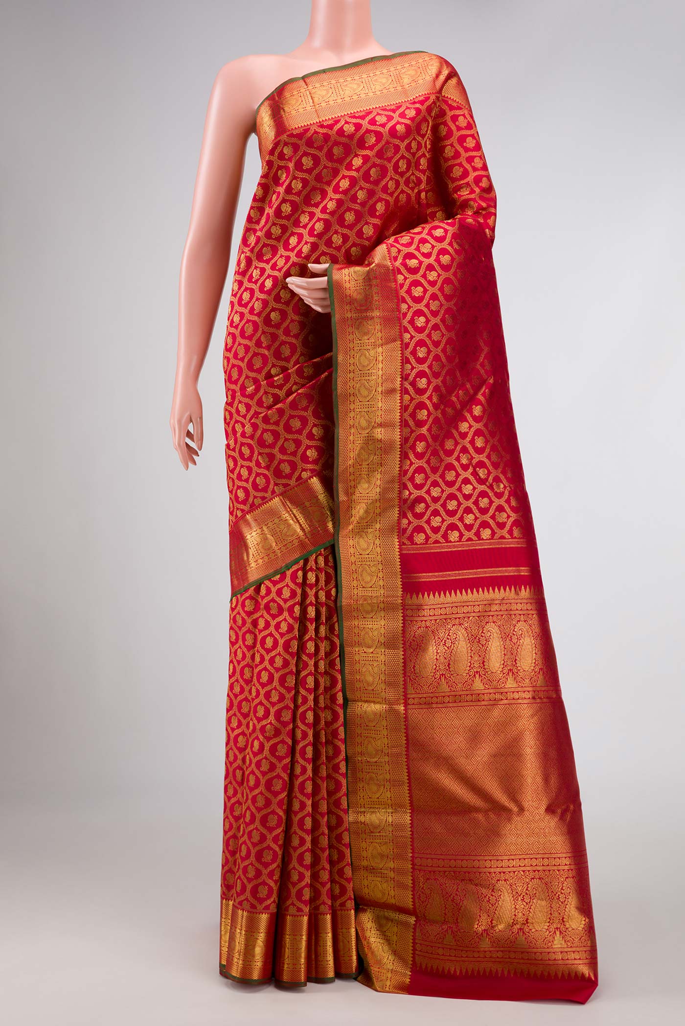 Pure Silk Pure Zari Red Dual Tone Kanjivaram Saree