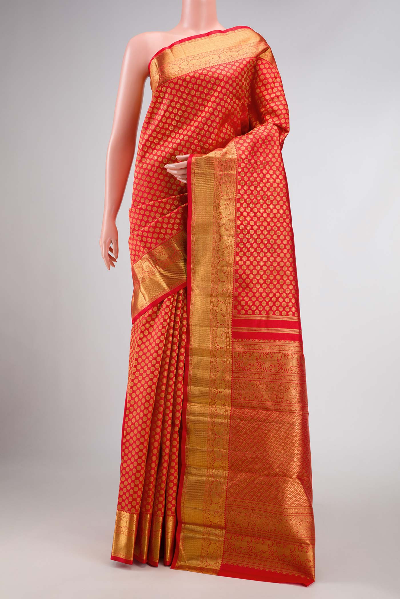 Pure Silk Pure Zari Red Dual Tone Kanjivaram Saree