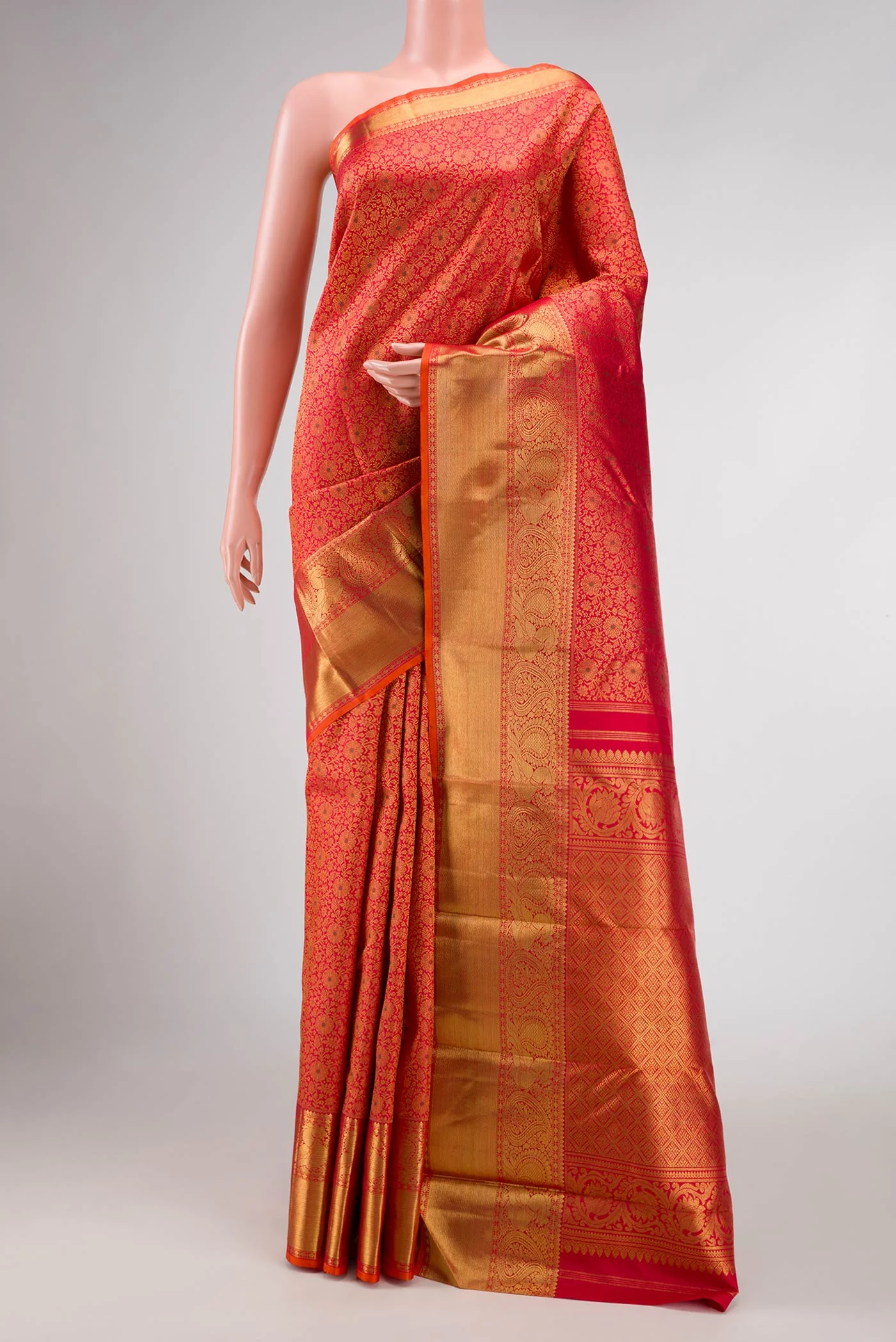 Pure Silk Pure Zari Red Dual Tone Kanjivaram Saree