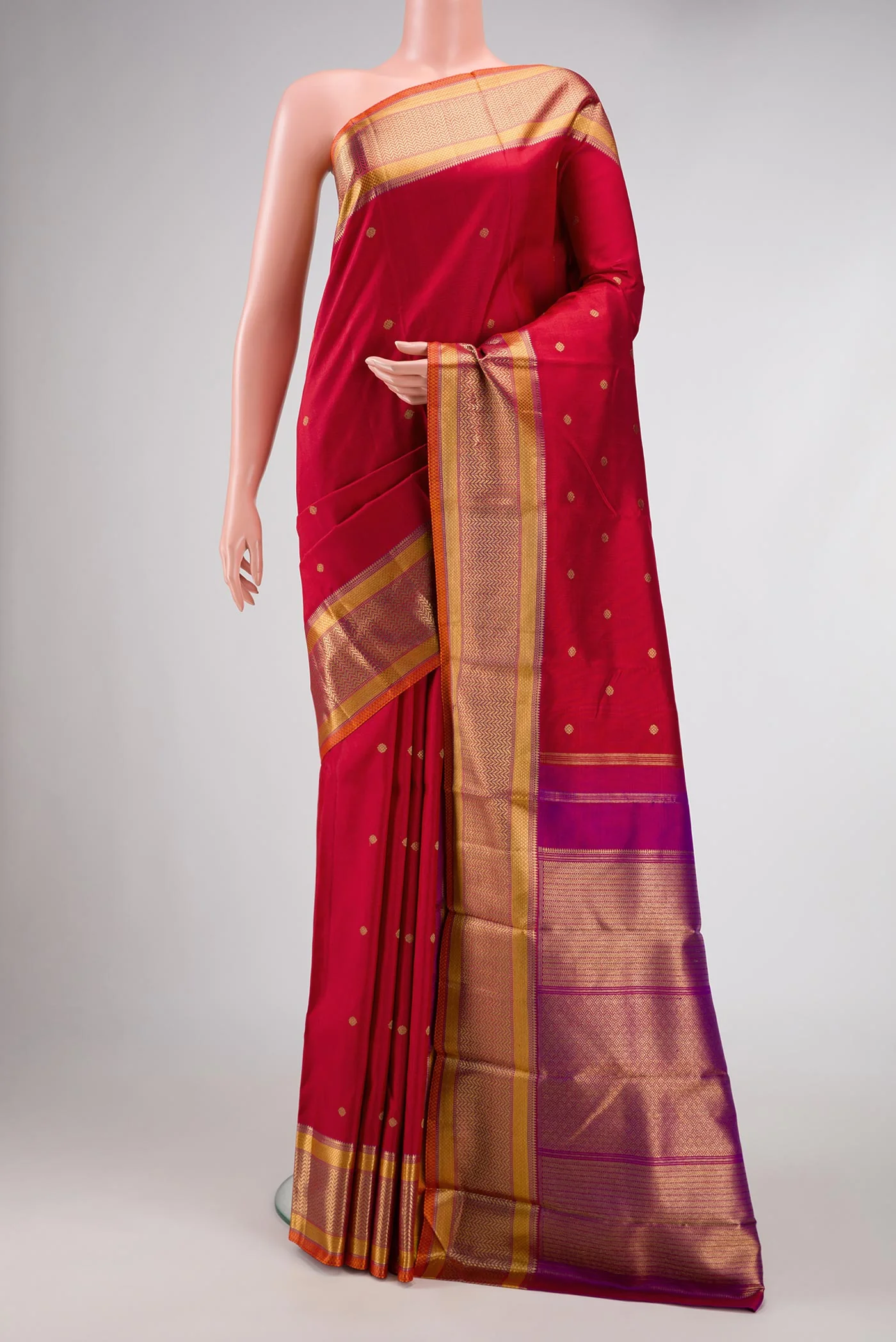 Pure Silk Pure Zari Red Dual Tone Kanchipuram Saree