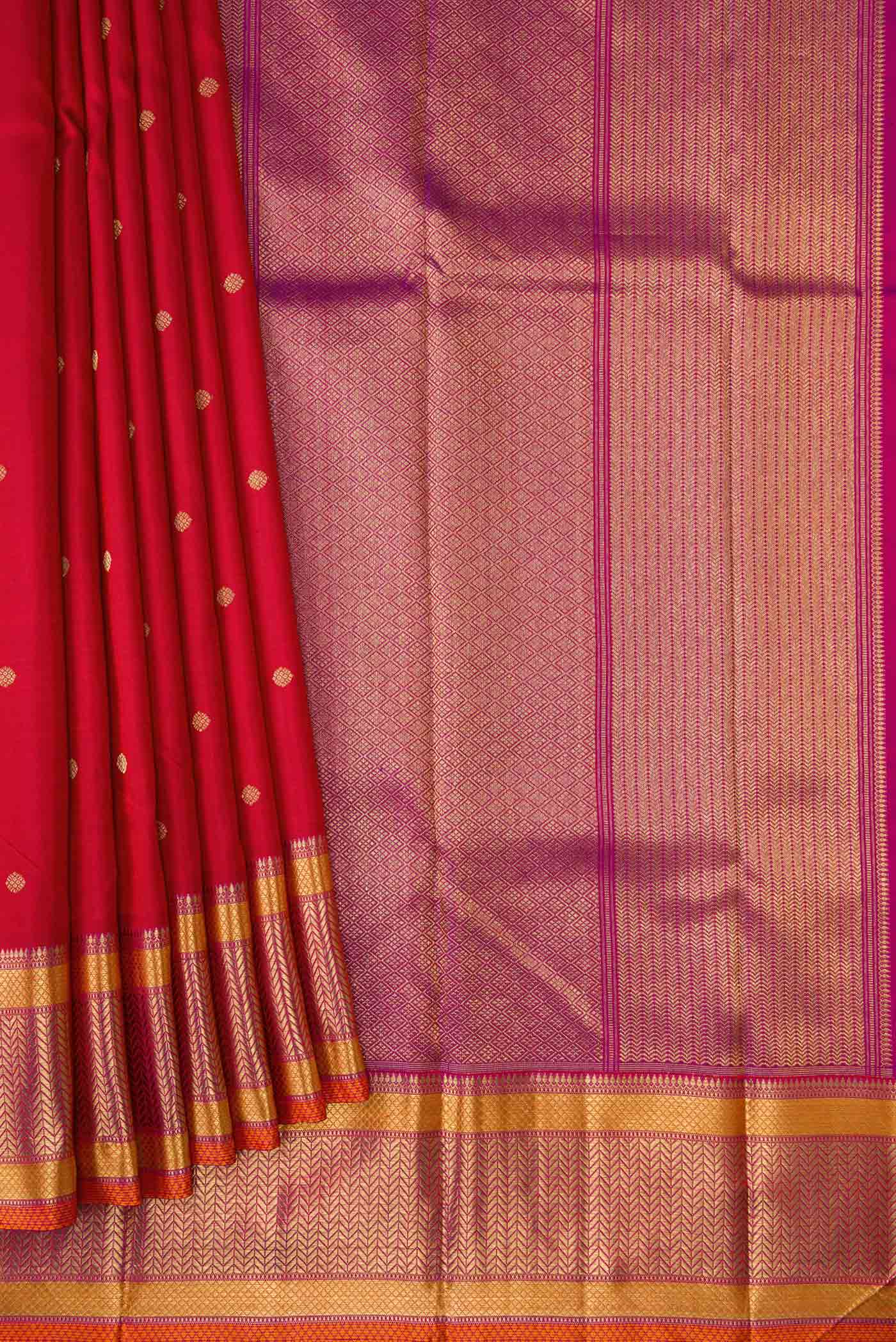 Pure Silk Pure Zari Red Dual Tone Kanchipuram Saree - Image 4