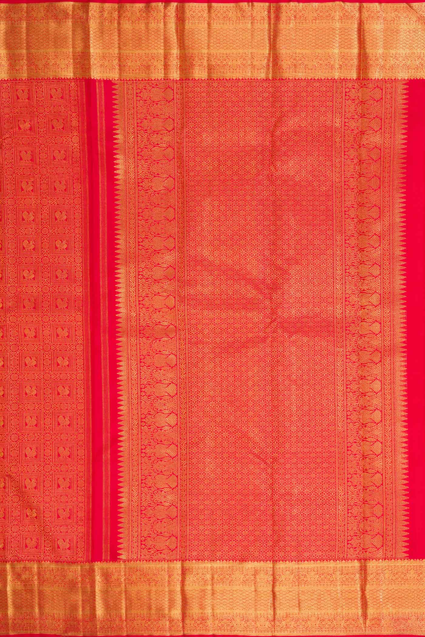 Pure Silk Pure Zari Red Dual Tone Kanjivaram Saree - Image 7