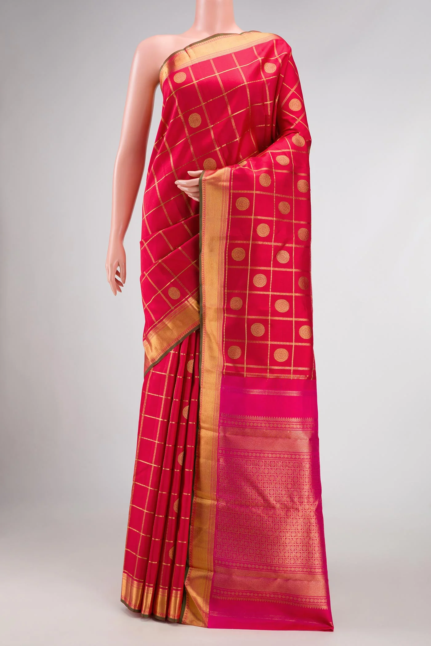 Pure Silk Pure Zari Red Dual Tone Kanjivaram Saree