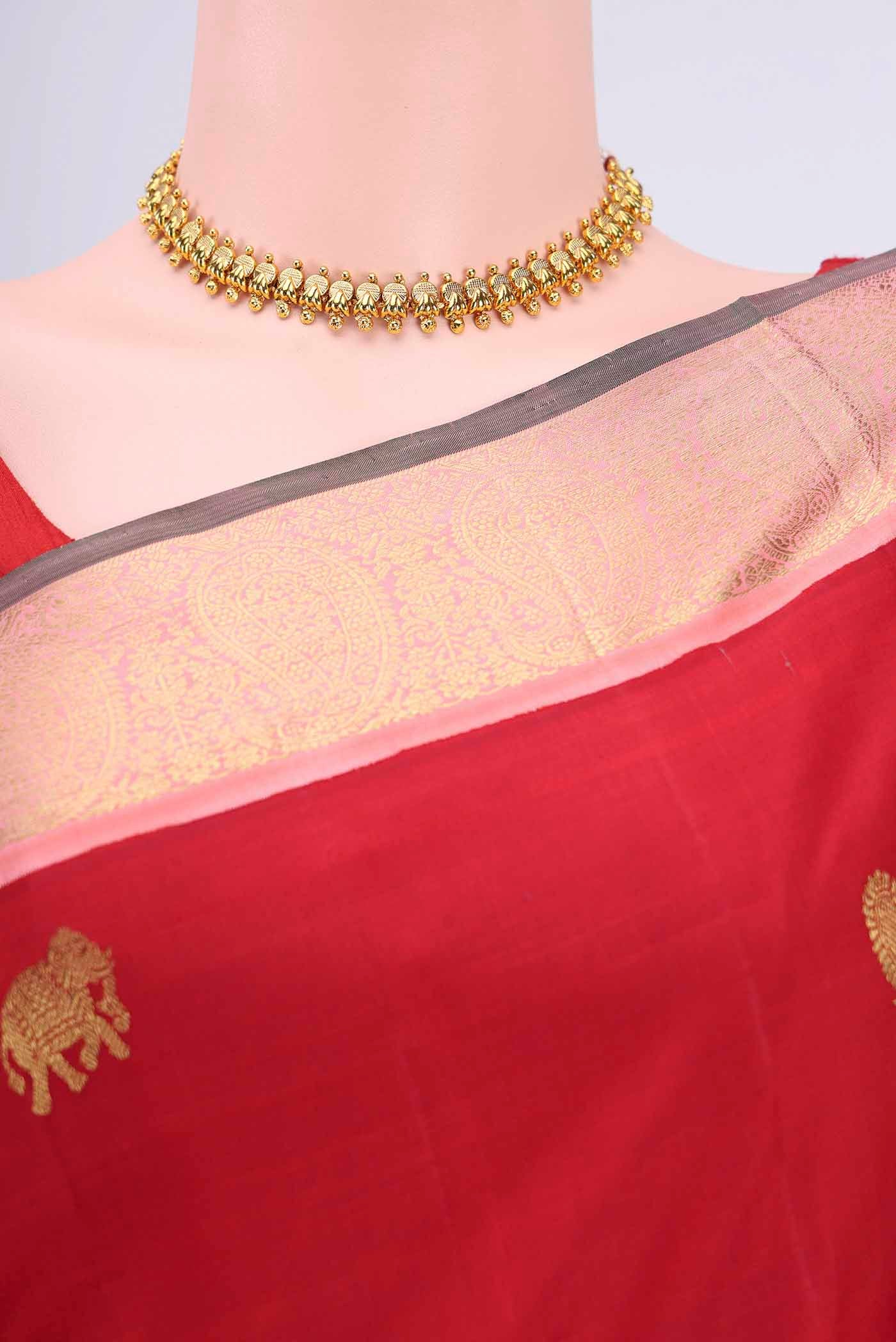 Pure Silk Pure Zari Red Kanchipuram Saree - Image 2