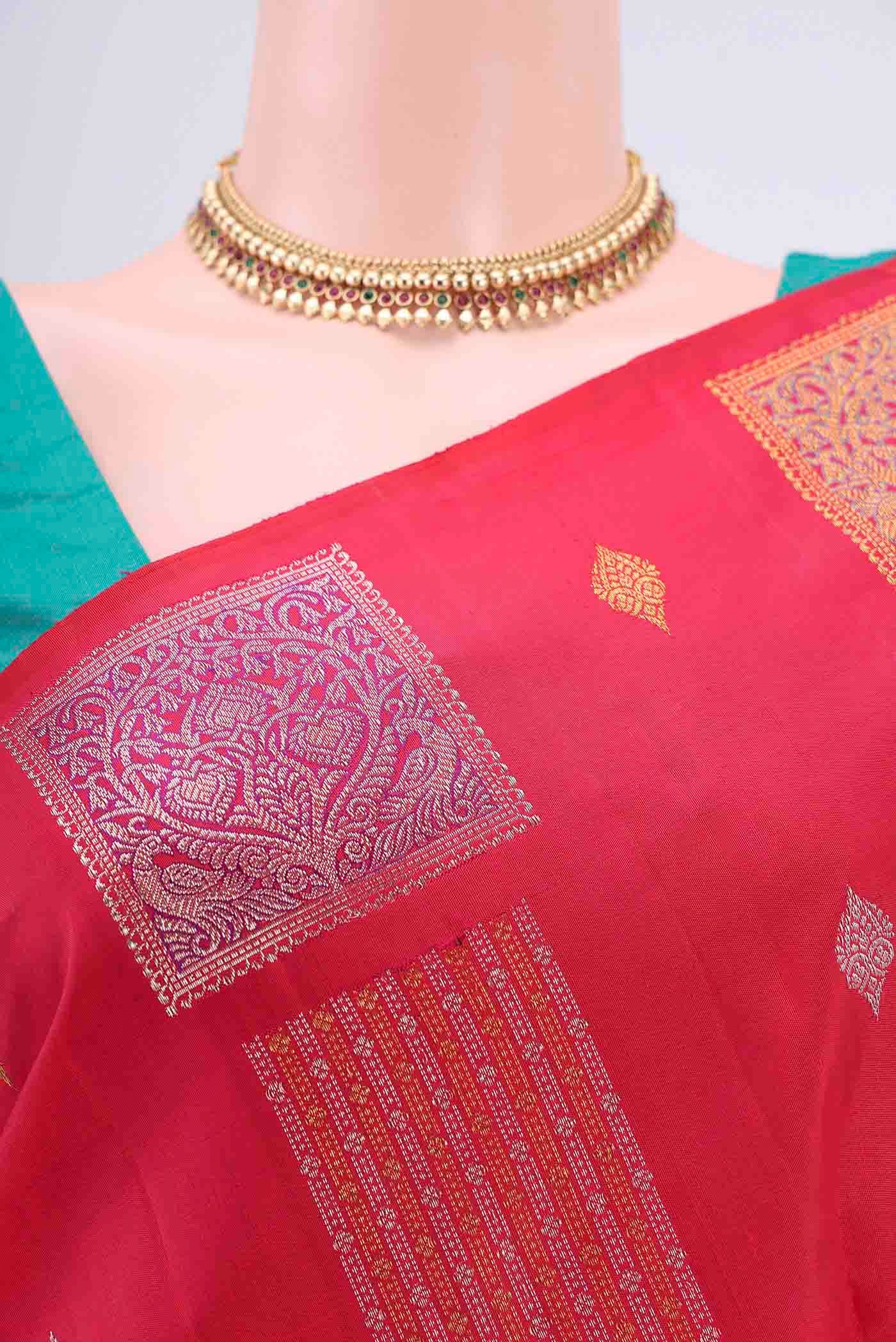 Pure Silk Pure Zari Red Kanjivaram Saree - Image 2