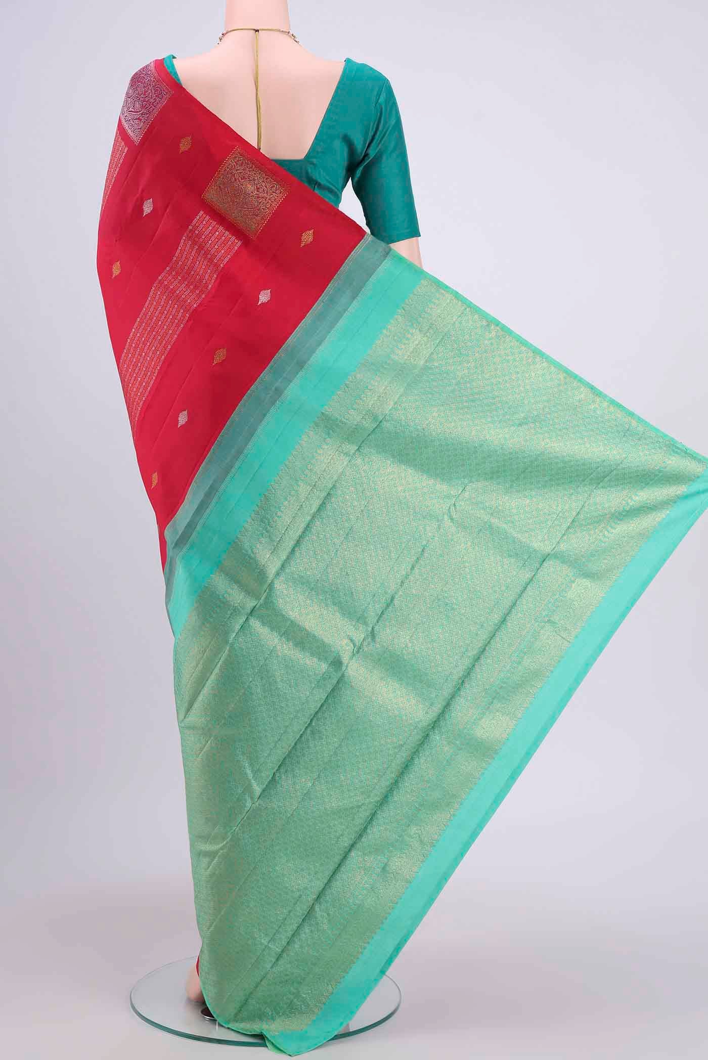 Pure Silk Pure Zari Red Kanjivaram Saree - Image 3