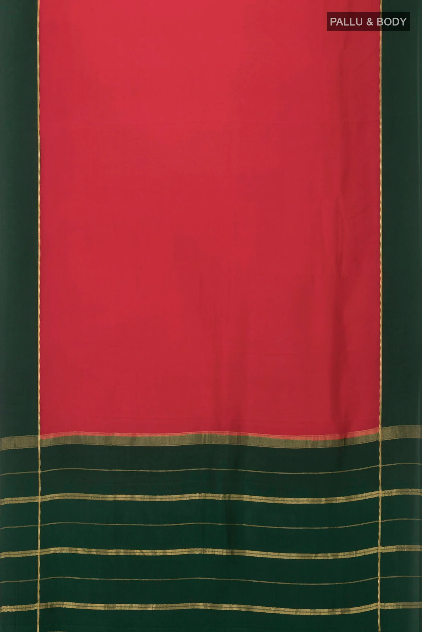 Pure Silk Pure Zari Red Mysore Crepe Saree - Image 6