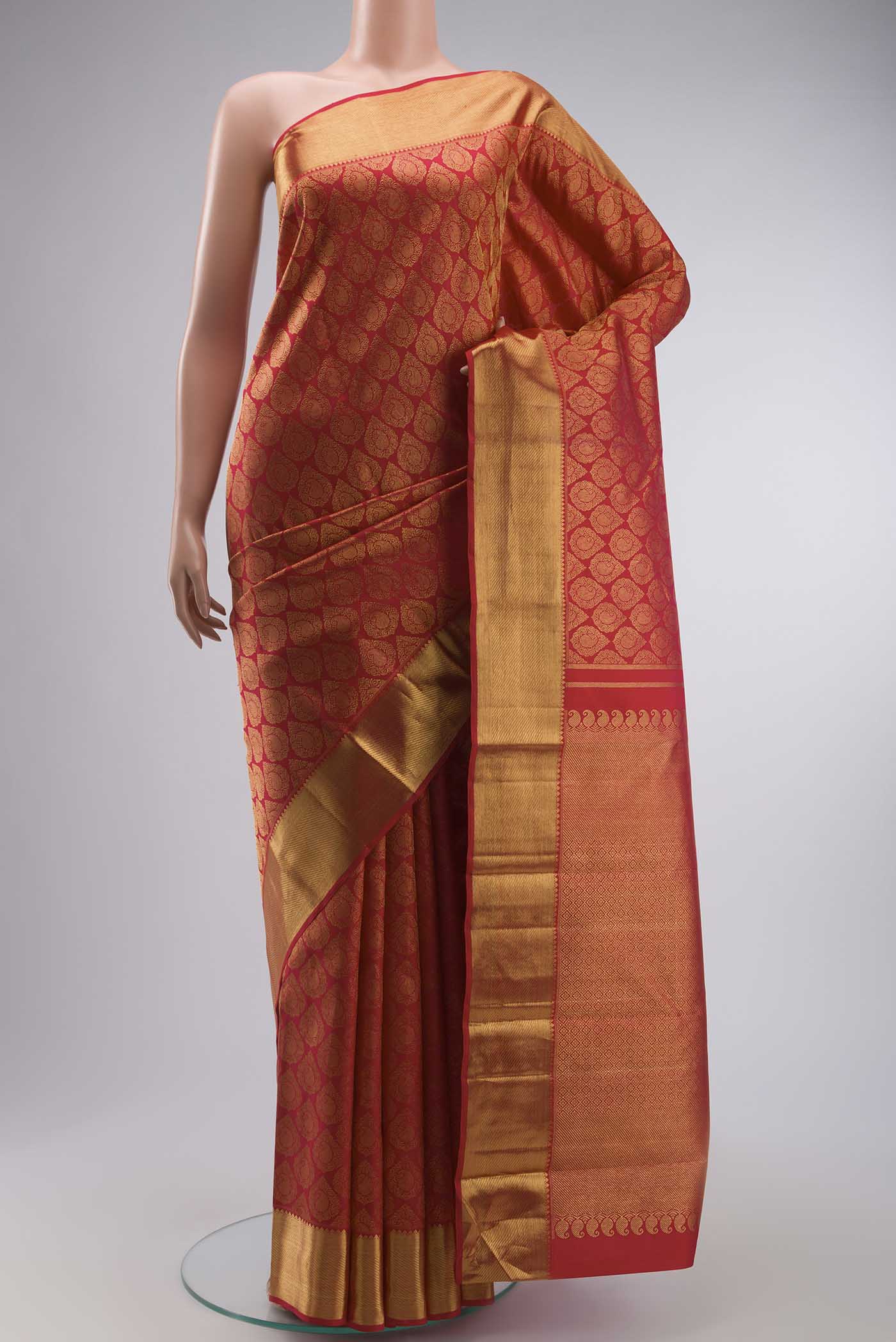 Pure Silk Pure Zari Red with Pink Color Kanjivaram Saree