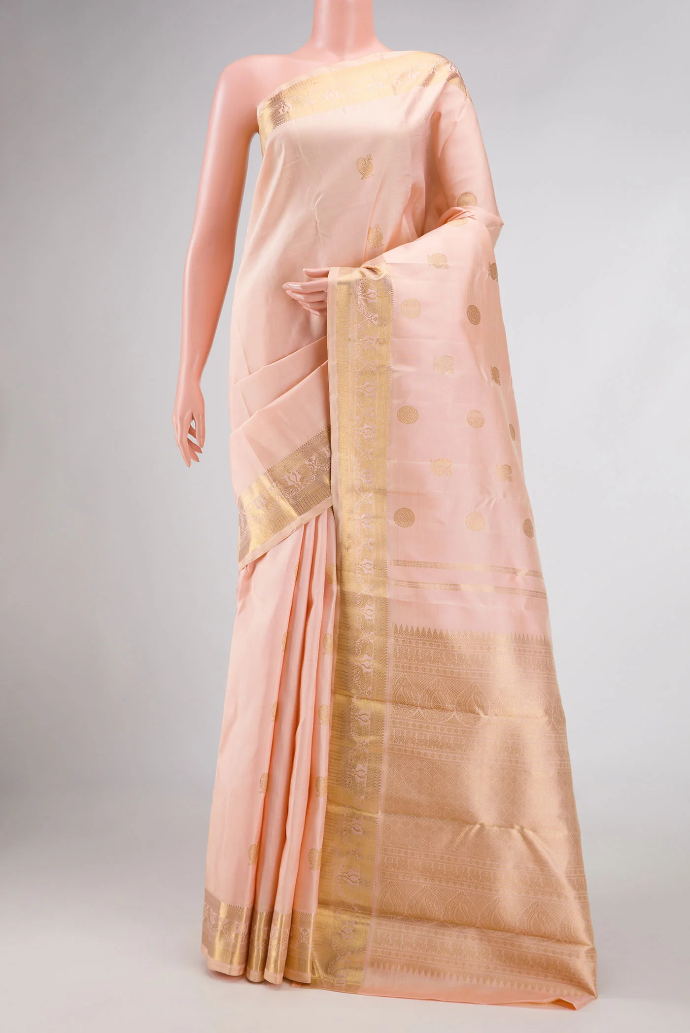 Pure Silk Pure Zari Rose Gold Dual Tone Kanjivaram Saree
