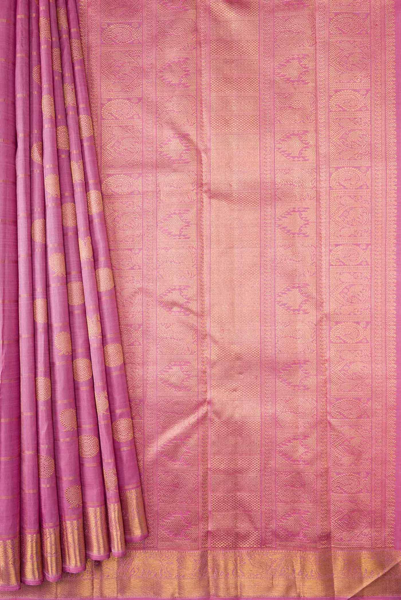 Pure Silk Pure Zari Rose pink Dual Tone Kanjivaram Saree - Image 4