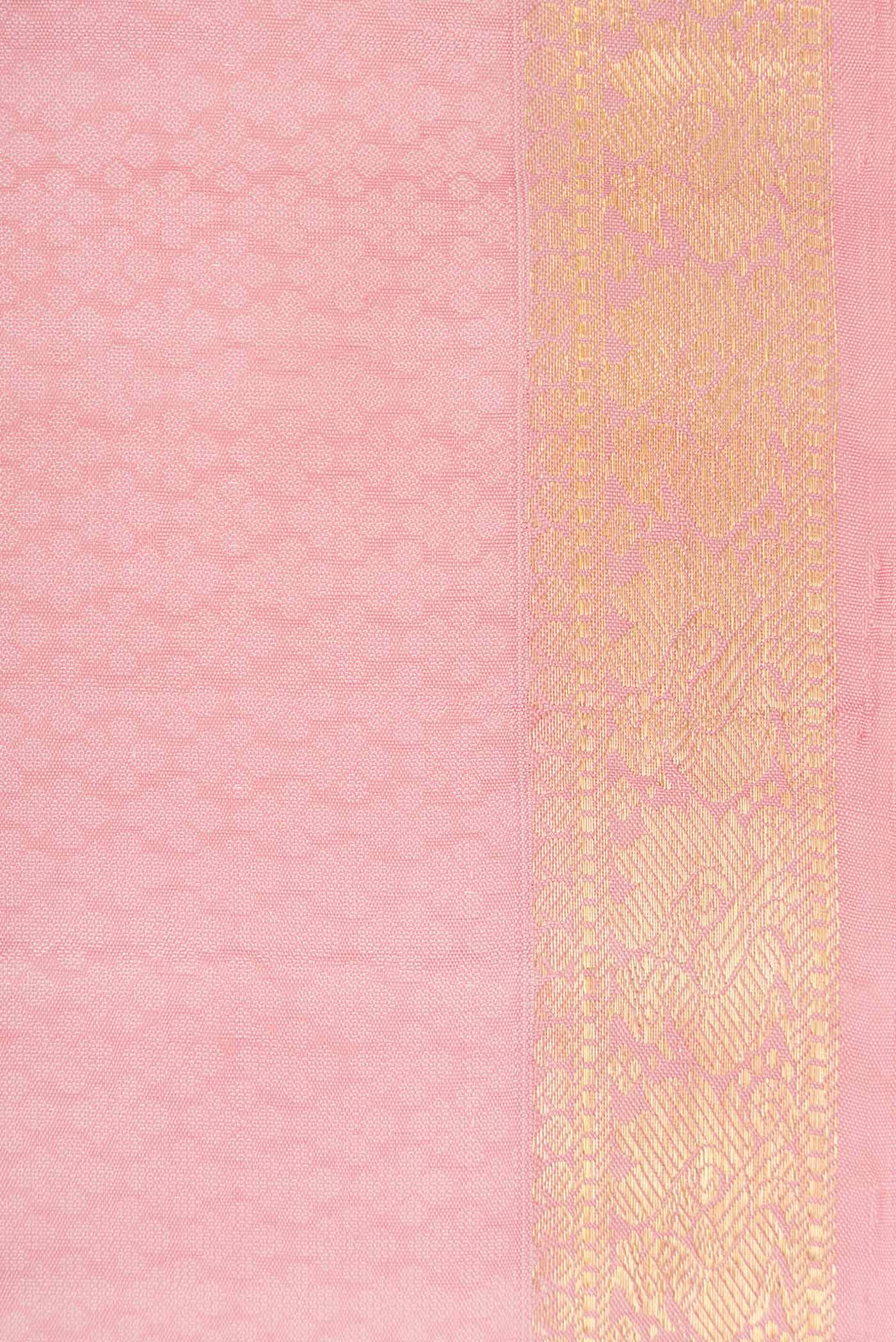 Pure Silk Pure Zari Rose pink Dual Tone Kanjivaram Saree - Image 3