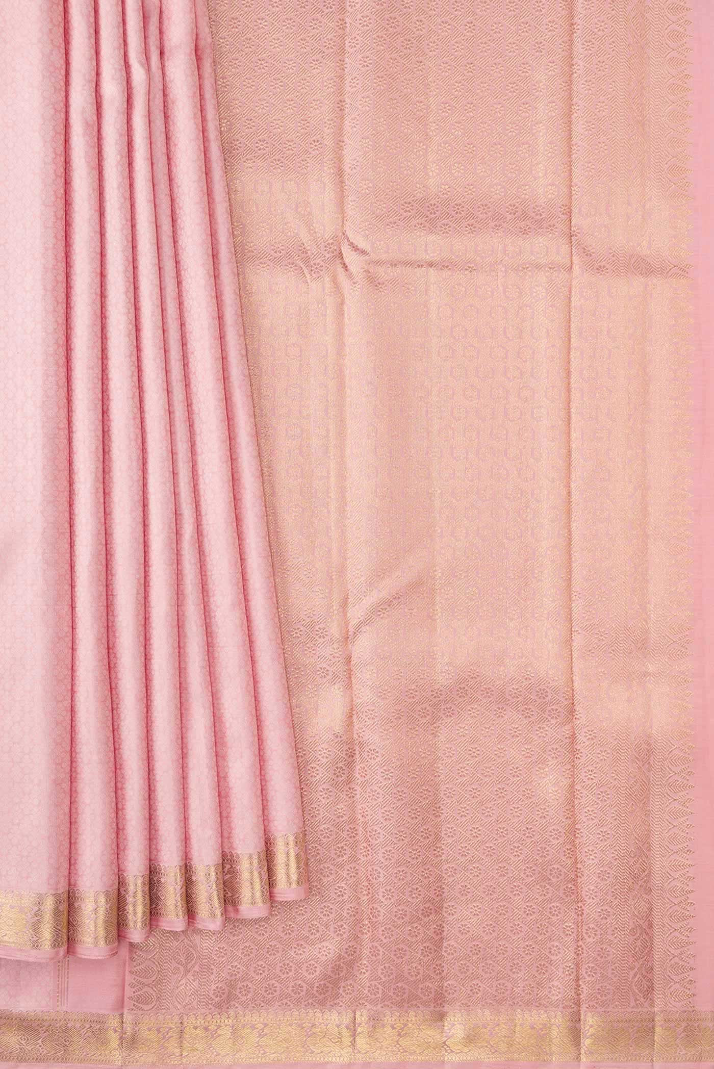 Pure Silk Pure Zari Rose pink Dual Tone Kanjivaram Saree - Image 4