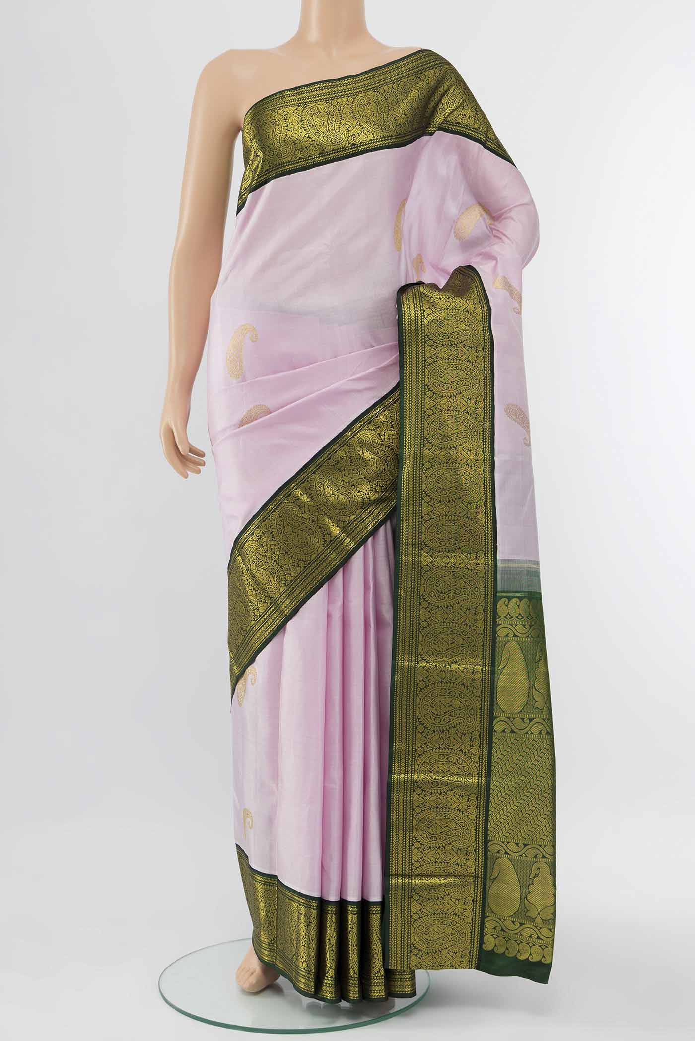 Pure Silk Pure Zari Rose pink Kanjivaram Saree