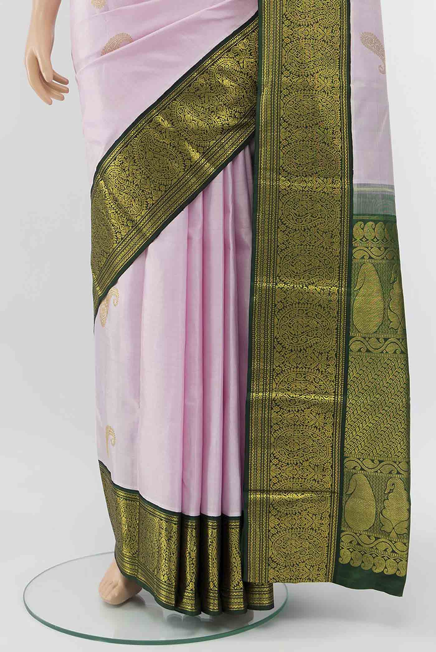 Pure Silk Pure Zari Rose pink Kanjivaram Saree - Image 3