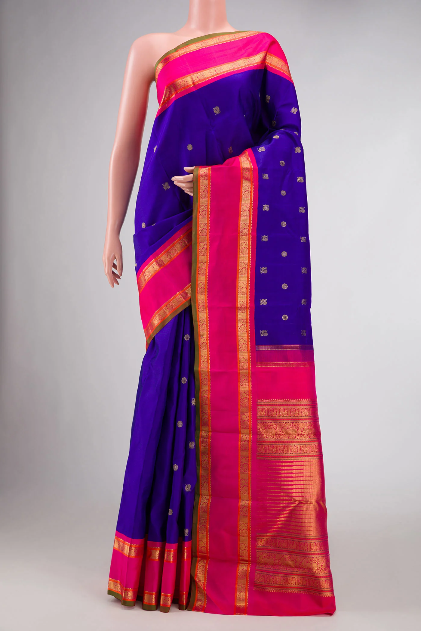 Pure Silk Pure Zari Royal Blue Dual Tone Kanjivaram Saree