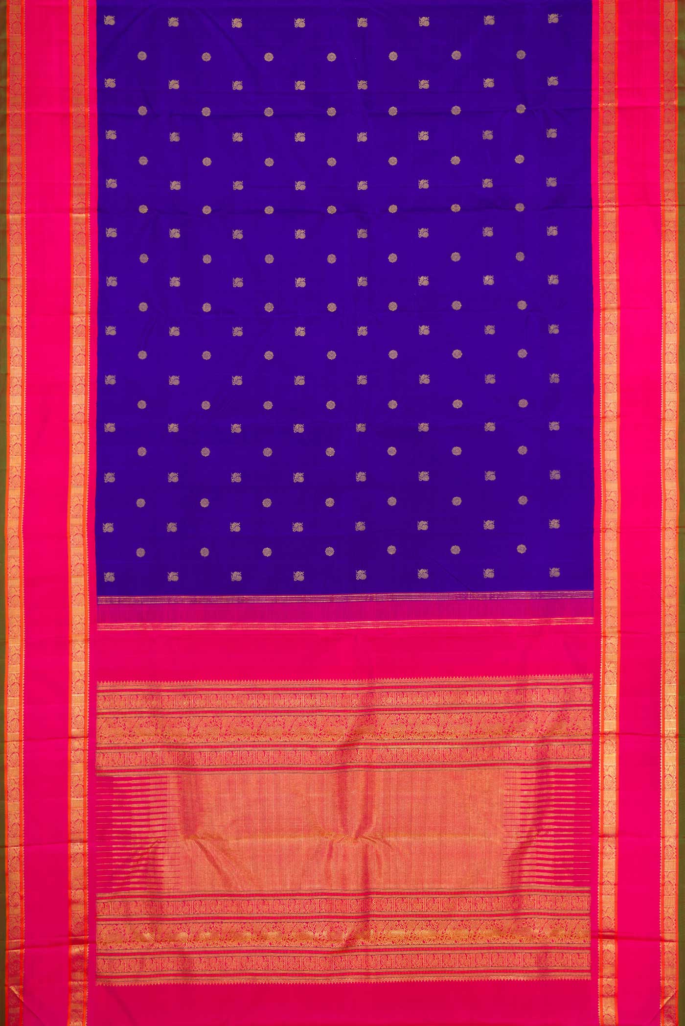 Pure Silk Pure Zari Royal Blue Dual Tone Kanjivaram Saree - Image 6