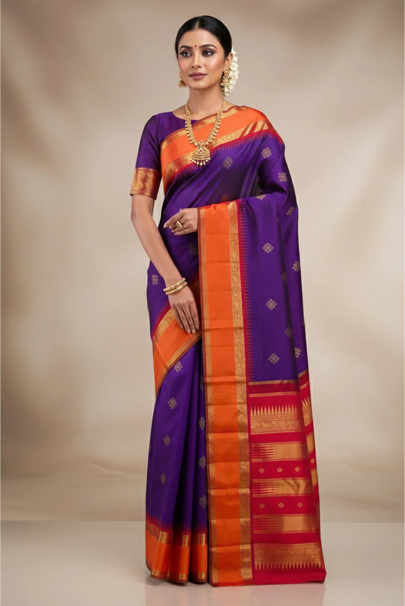 Pure Silk Pure Zari Dark Blue Kanjivaram Saree