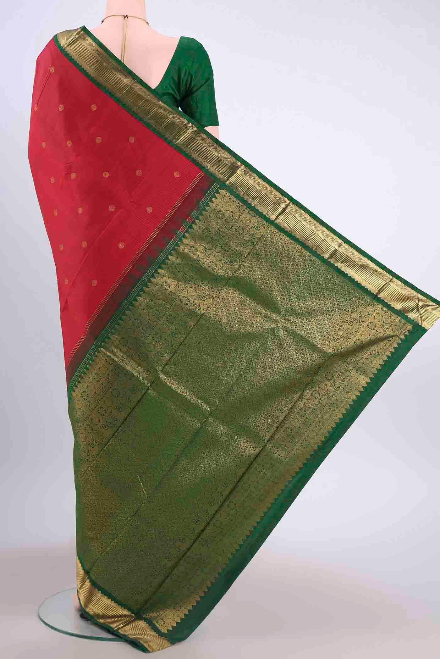 Pure Silk Pure Zari Rust Kanjivaram Saree - Image 3