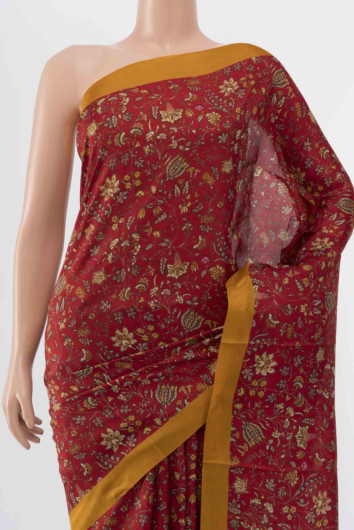 Maroon Printed Silk Saree - Image 2