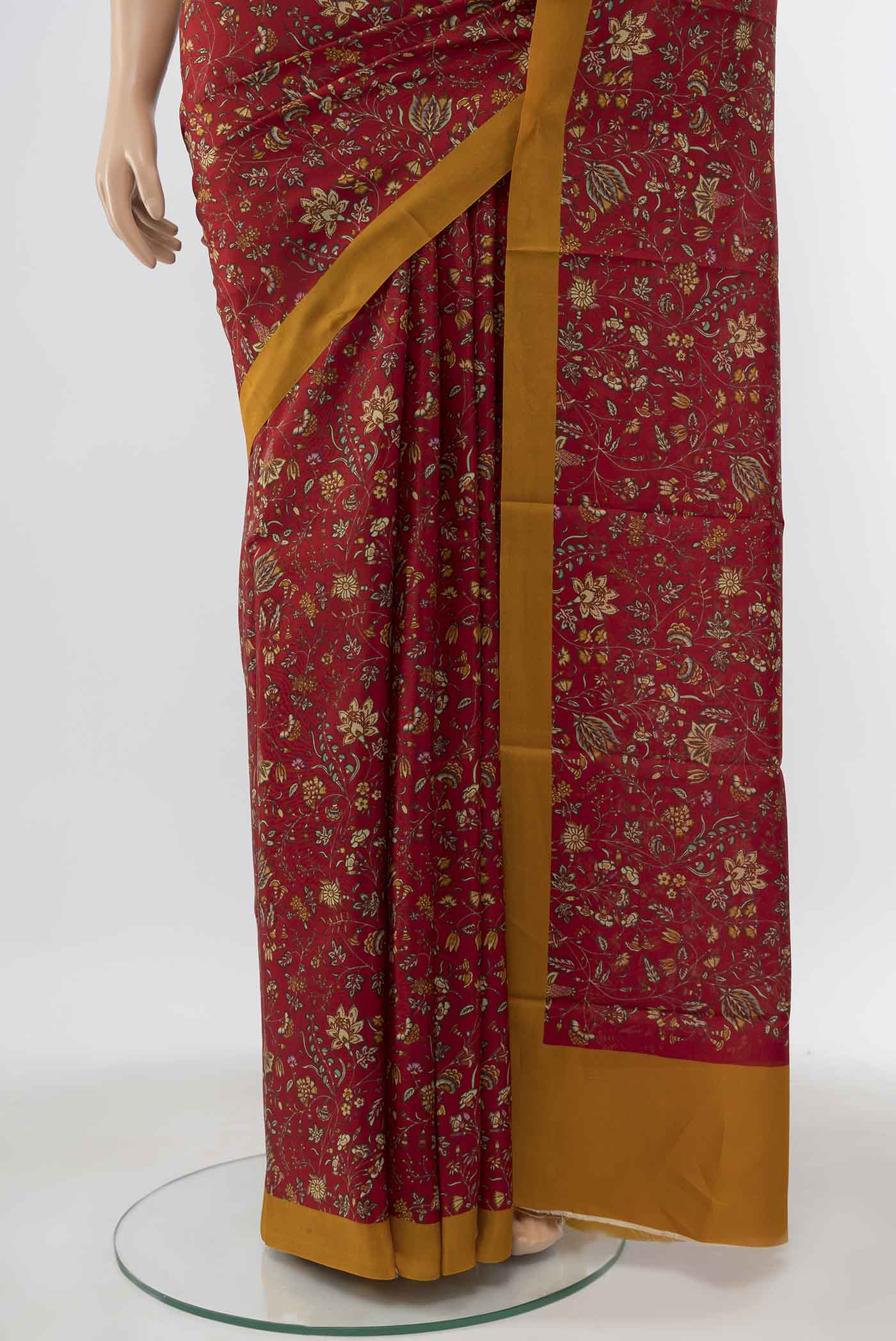 Maroon Printed Silk Saree - Image 3
