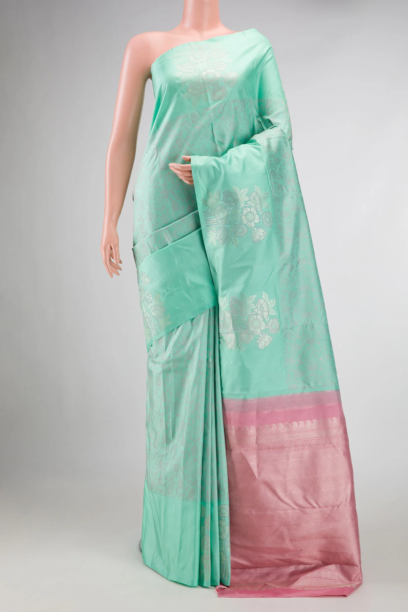 Pure Silk Pure Zari Sea Green Dual Tone Kanchipuram Saree