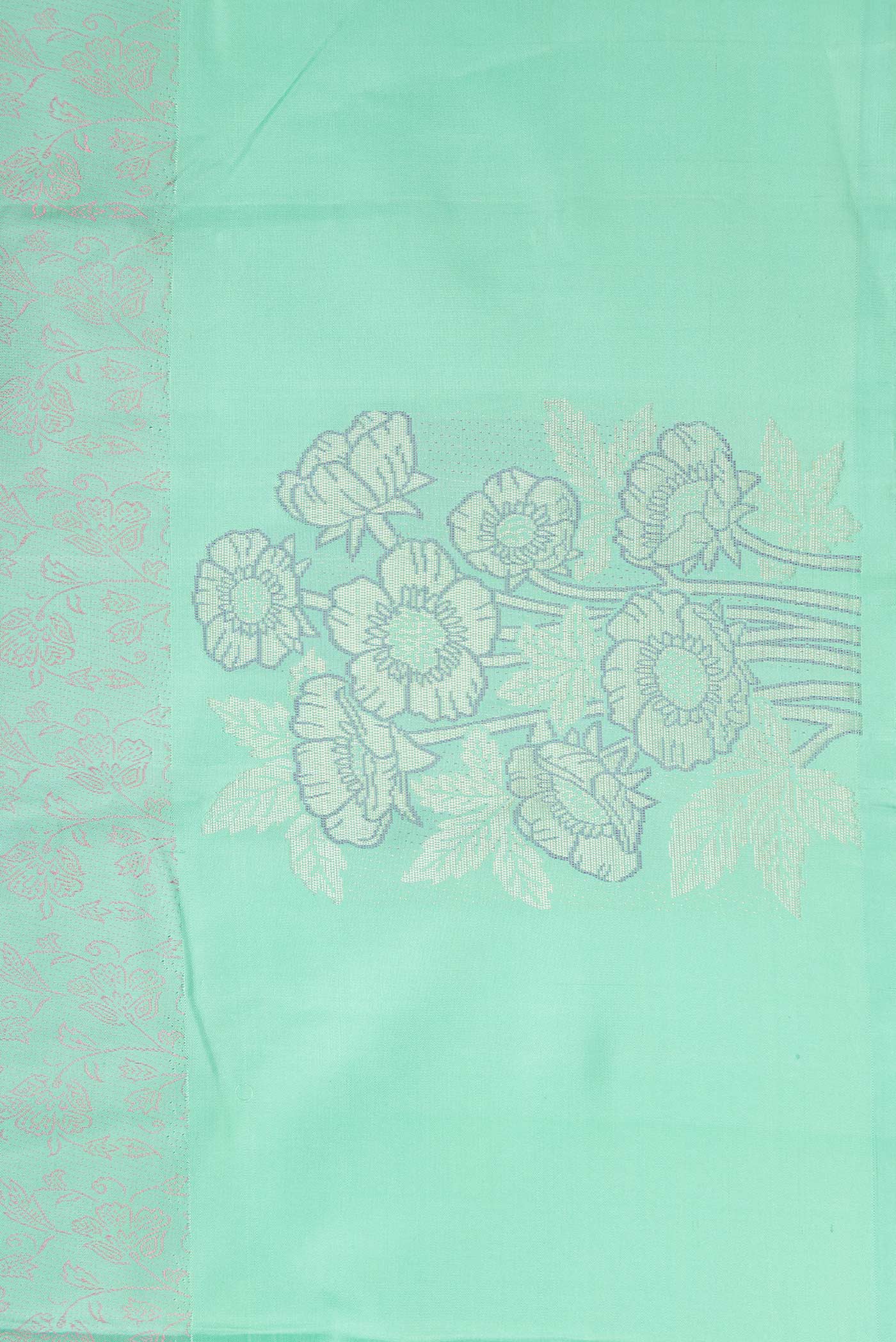 Pure Silk Pure Zari Sea Green Dual Tone Kanchipuram Saree - Image 3
