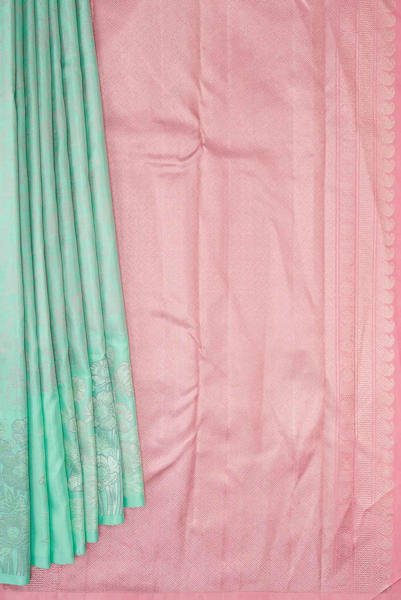 Pure Silk Pure Zari Sea Green Dual Tone Kanchipuram Saree - Image 4