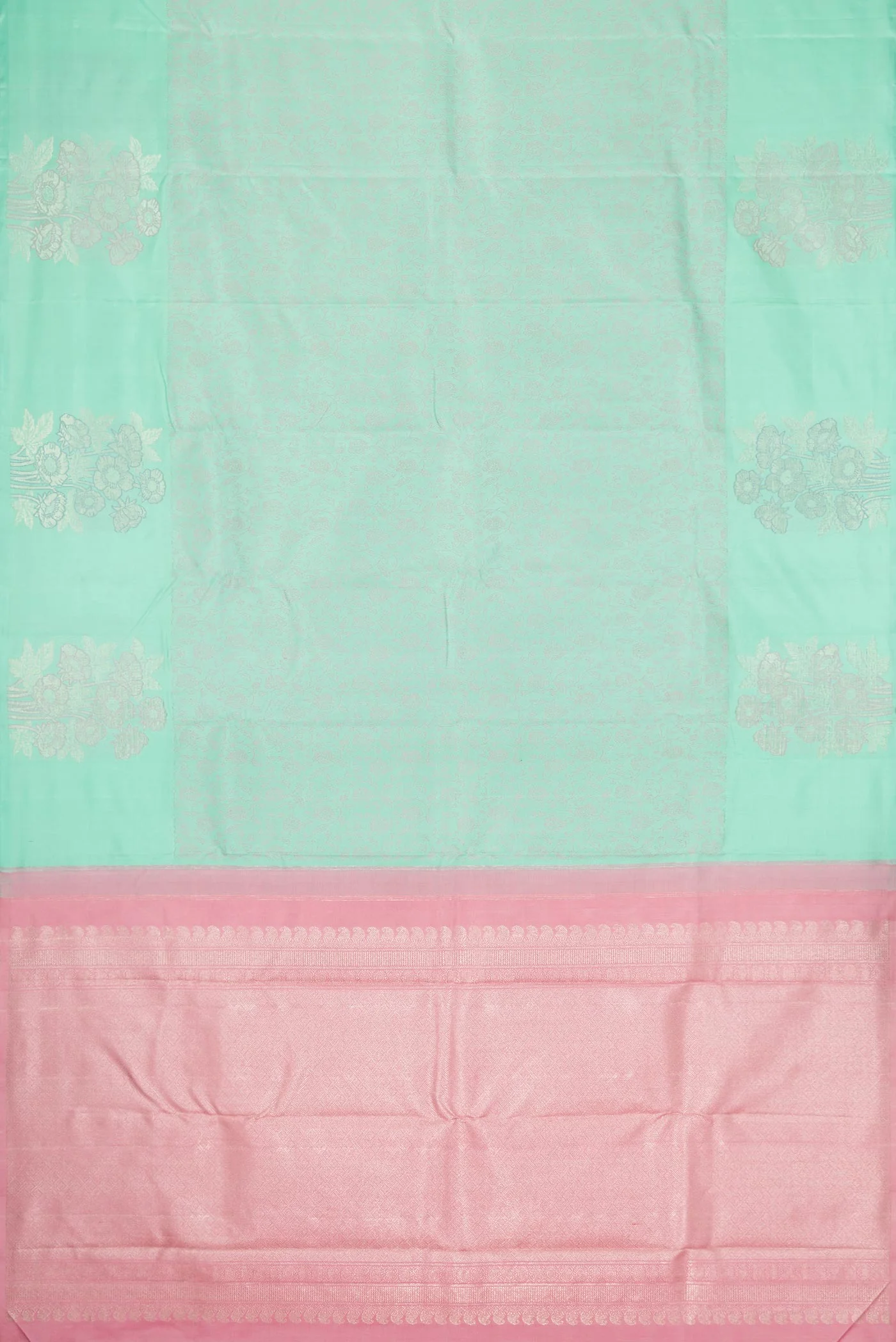 Pure Silk Pure Zari Sea Green Dual Tone Kanchipuram Saree - Image 6