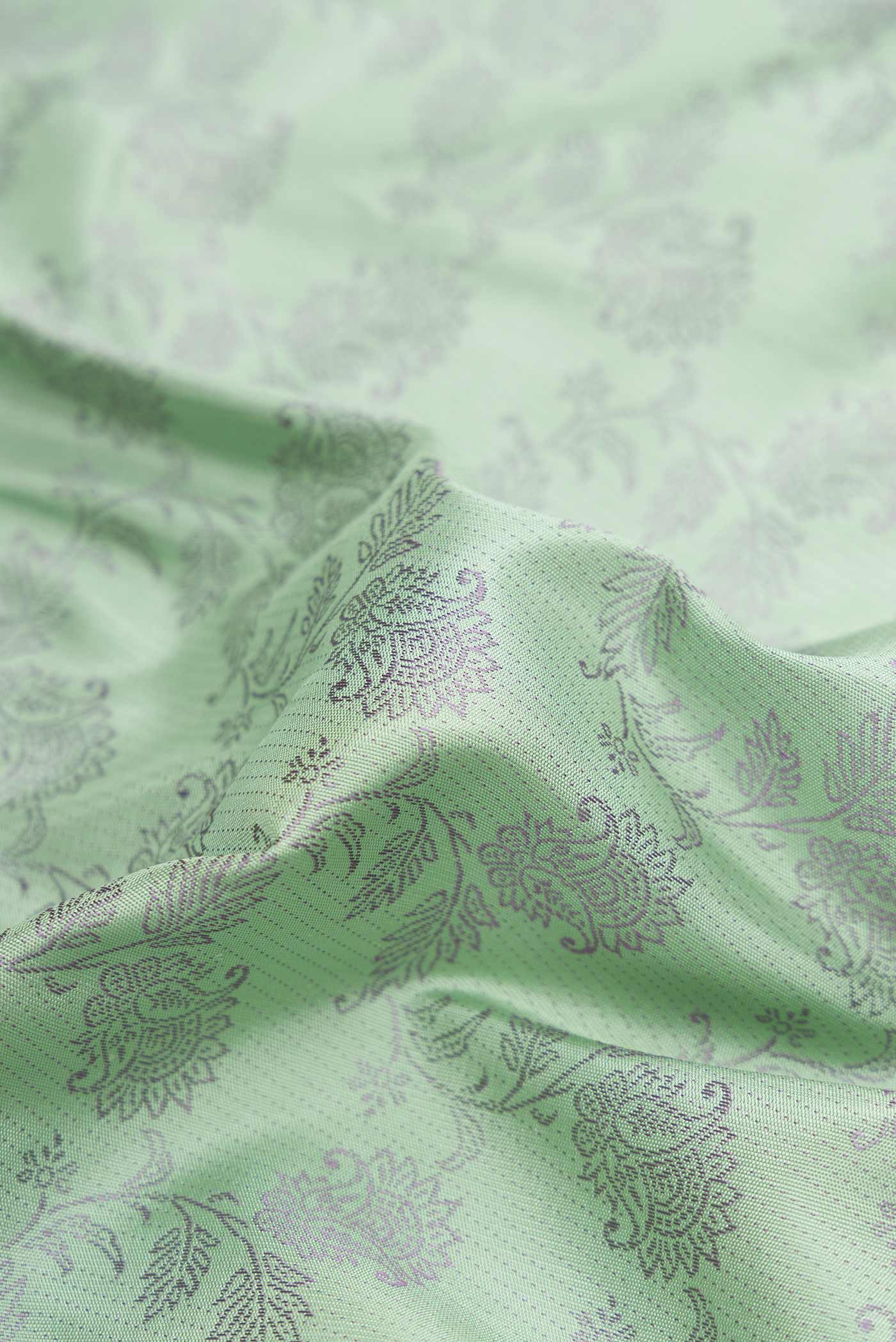 Pure Silk Pure Zari Sea Green Dual Tone Kanchipuram Saree - Image 2