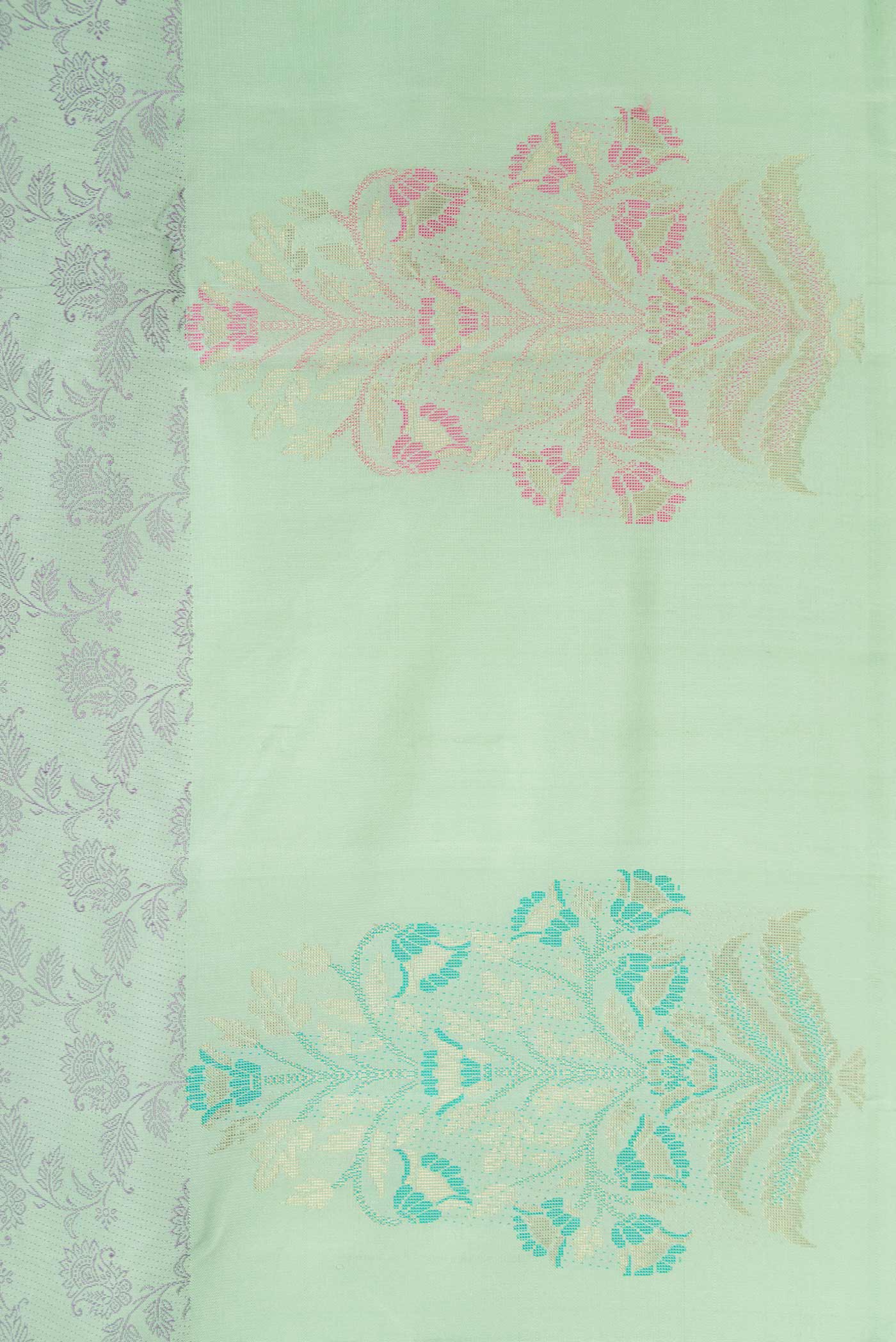 Pure Silk Pure Zari Sea Green Dual Tone Kanchipuram Saree - Image 3