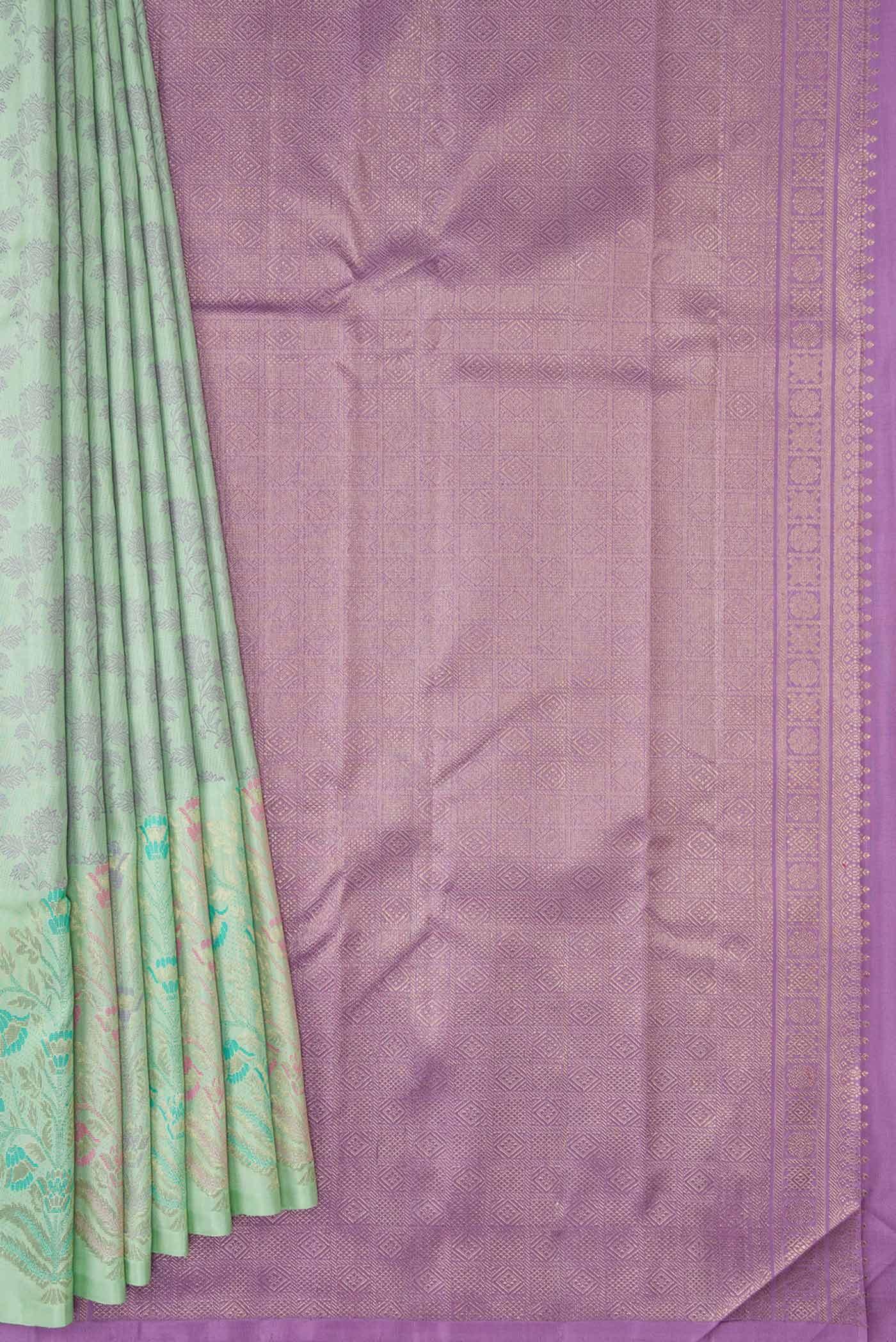 Pure Silk Pure Zari Sea Green Dual Tone Kanchipuram Saree - Image 4